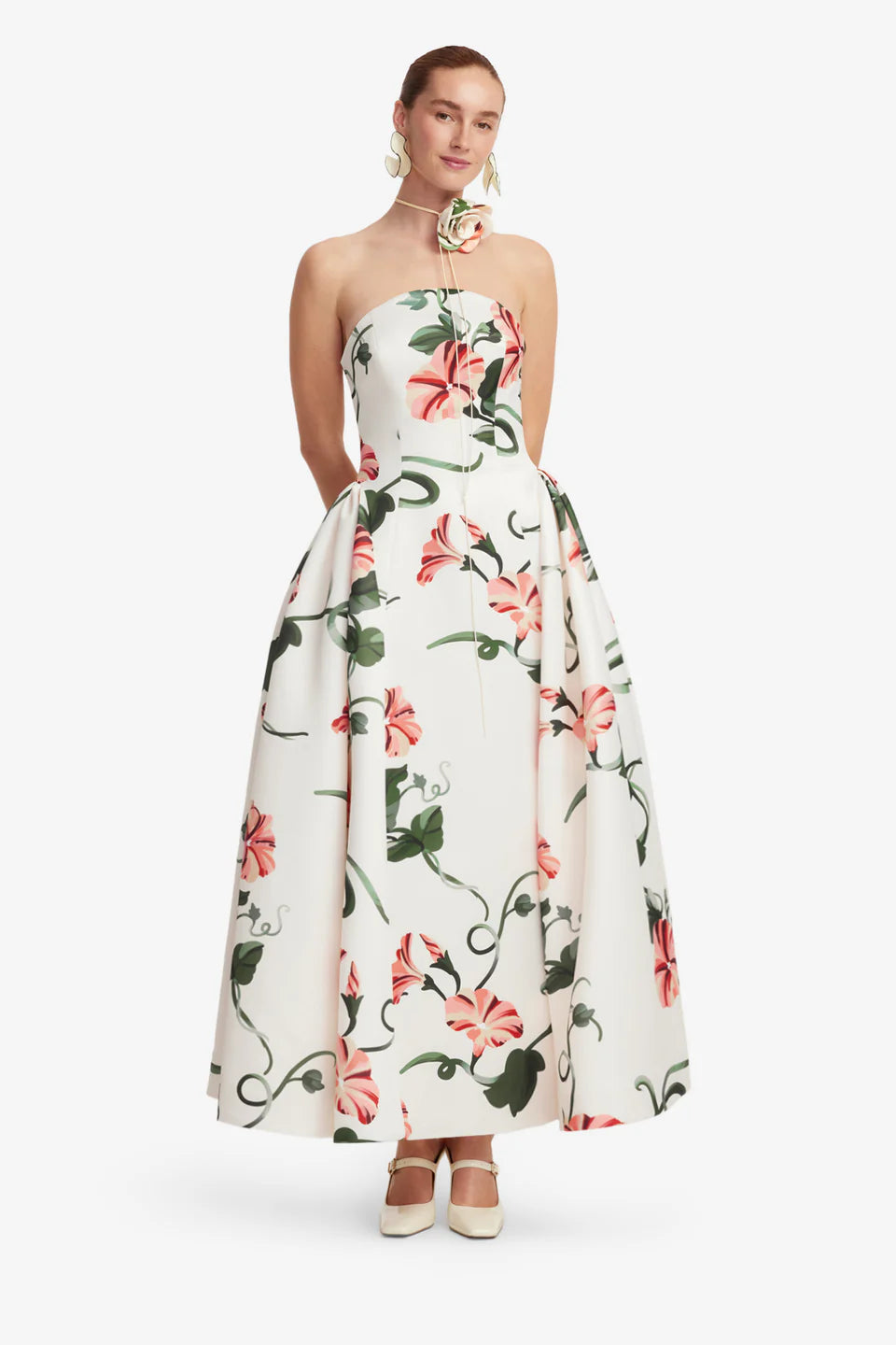 Violet Bustier Floral Maxi Dress in White with Neck Tie