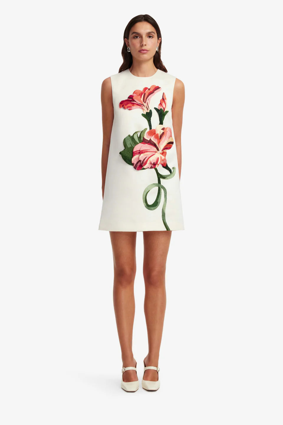 knee length dresses for ladies Shop the White Yvonne Floral Applique Sleeveless Mini Dress
