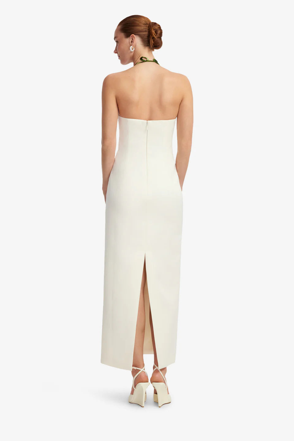 Ava Floral Applique Halter Neck Bustier Maxi Dress in White
