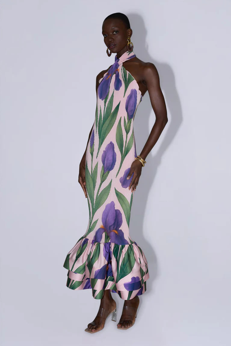 Soho Sleeveless Pleated Evening Dress in Pink