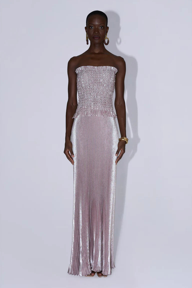 Maya Strapless Pleated Evening Dress in Pink