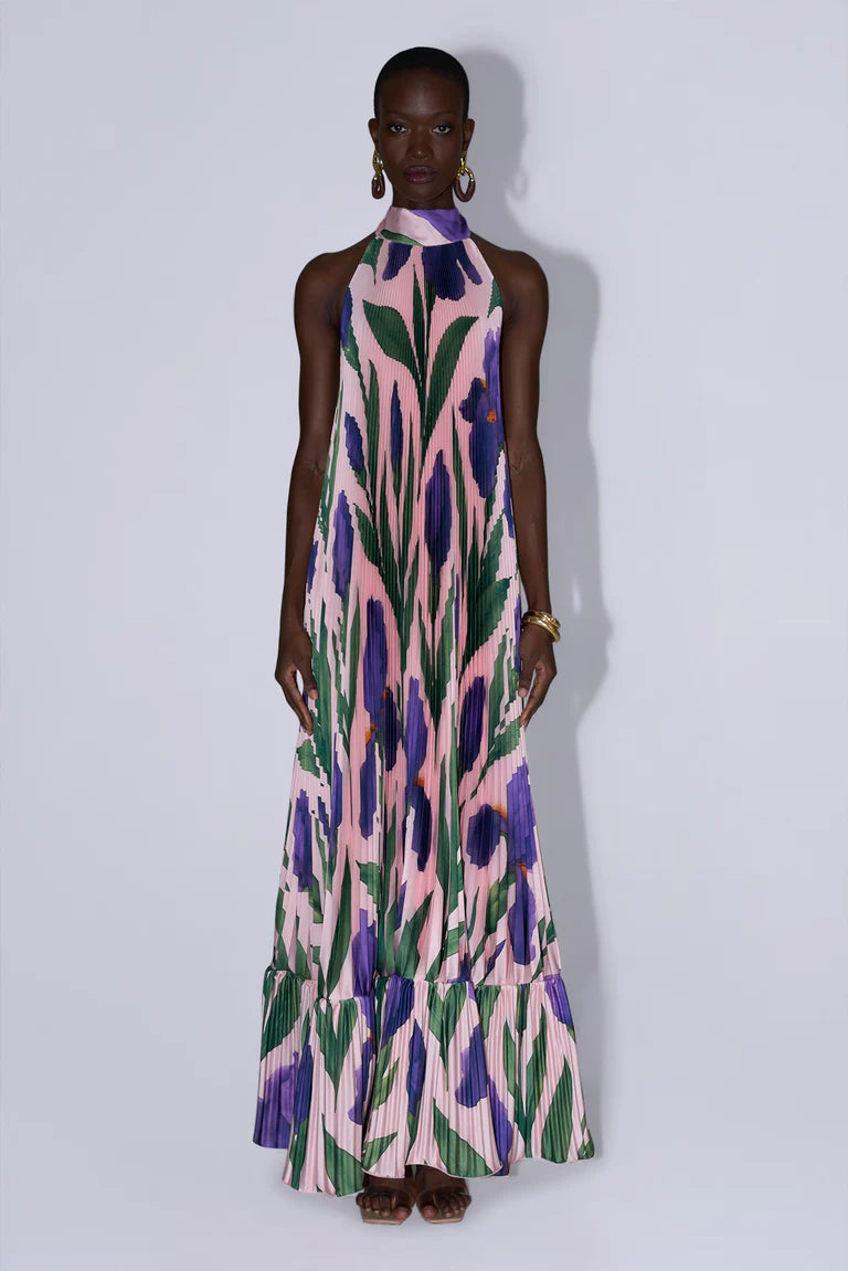 Ares Sleeveless Pleated Evening Dress in Pink