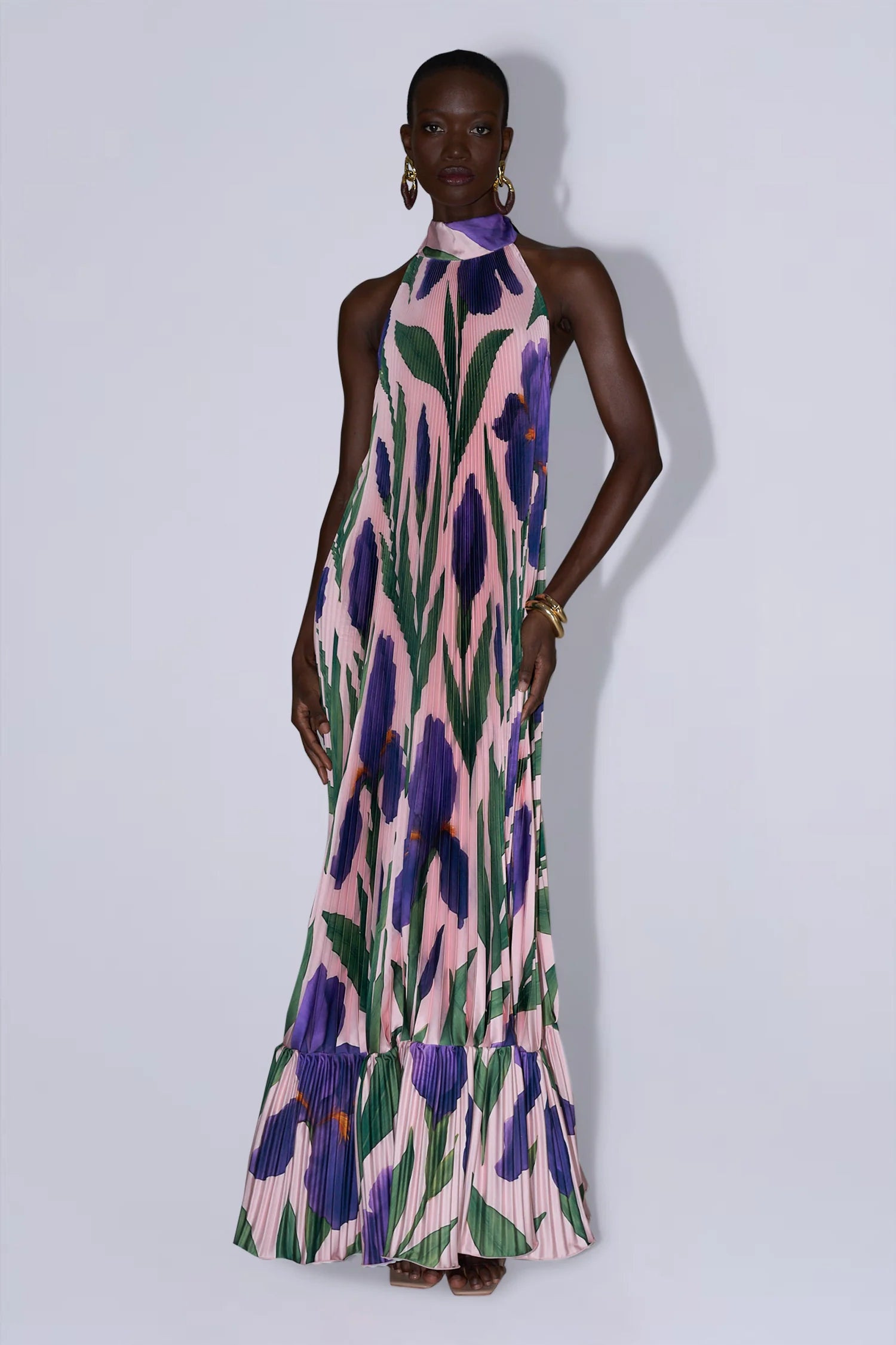 Ares Sleeveless Pleated Evening Dress in Pink