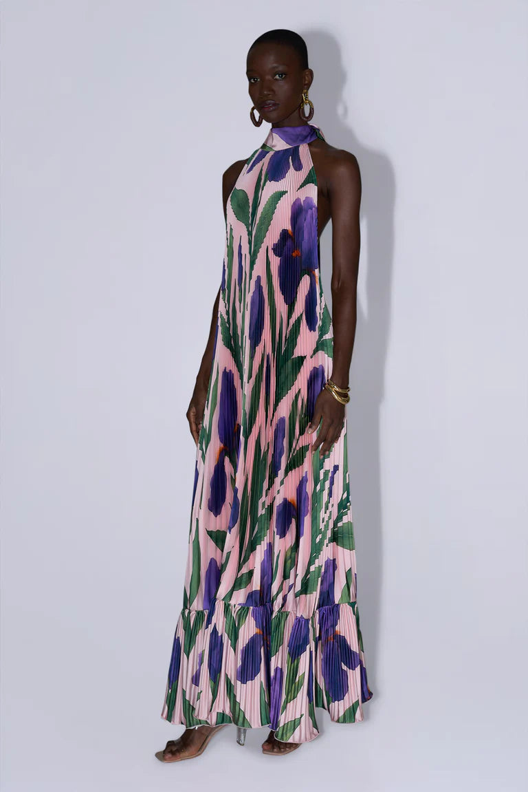 Ares Sleeveless Pleated Evening Dress in Pink