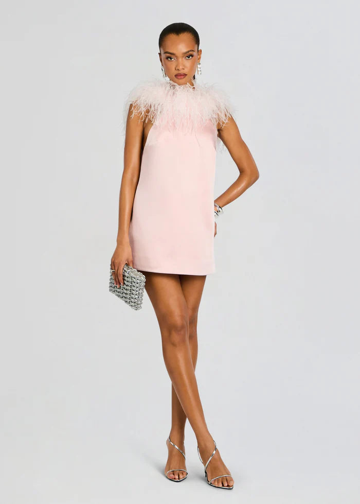 Jorie Feathered Sleeveless Mini Dress in Pink