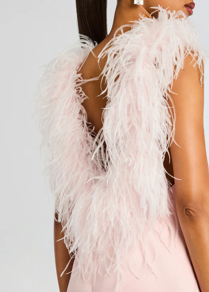 Jorie Feathered Sleeveless Mini Dress in Pink