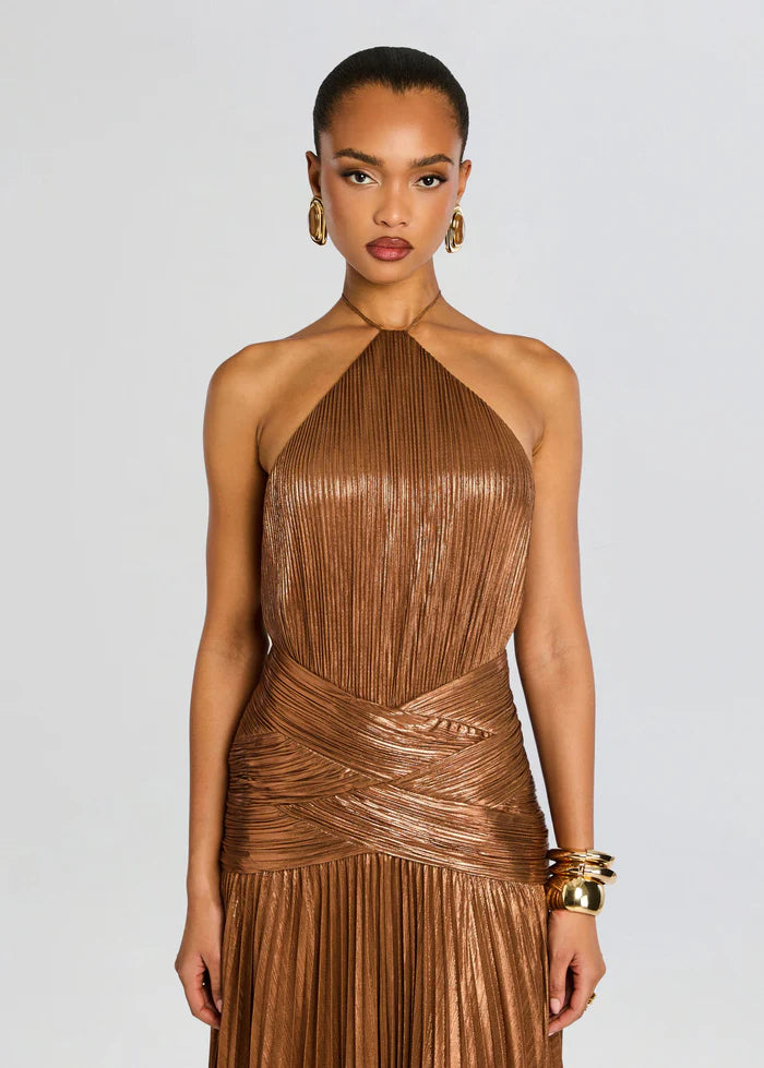 Amberley Halter Neck Evening Dress in Brown