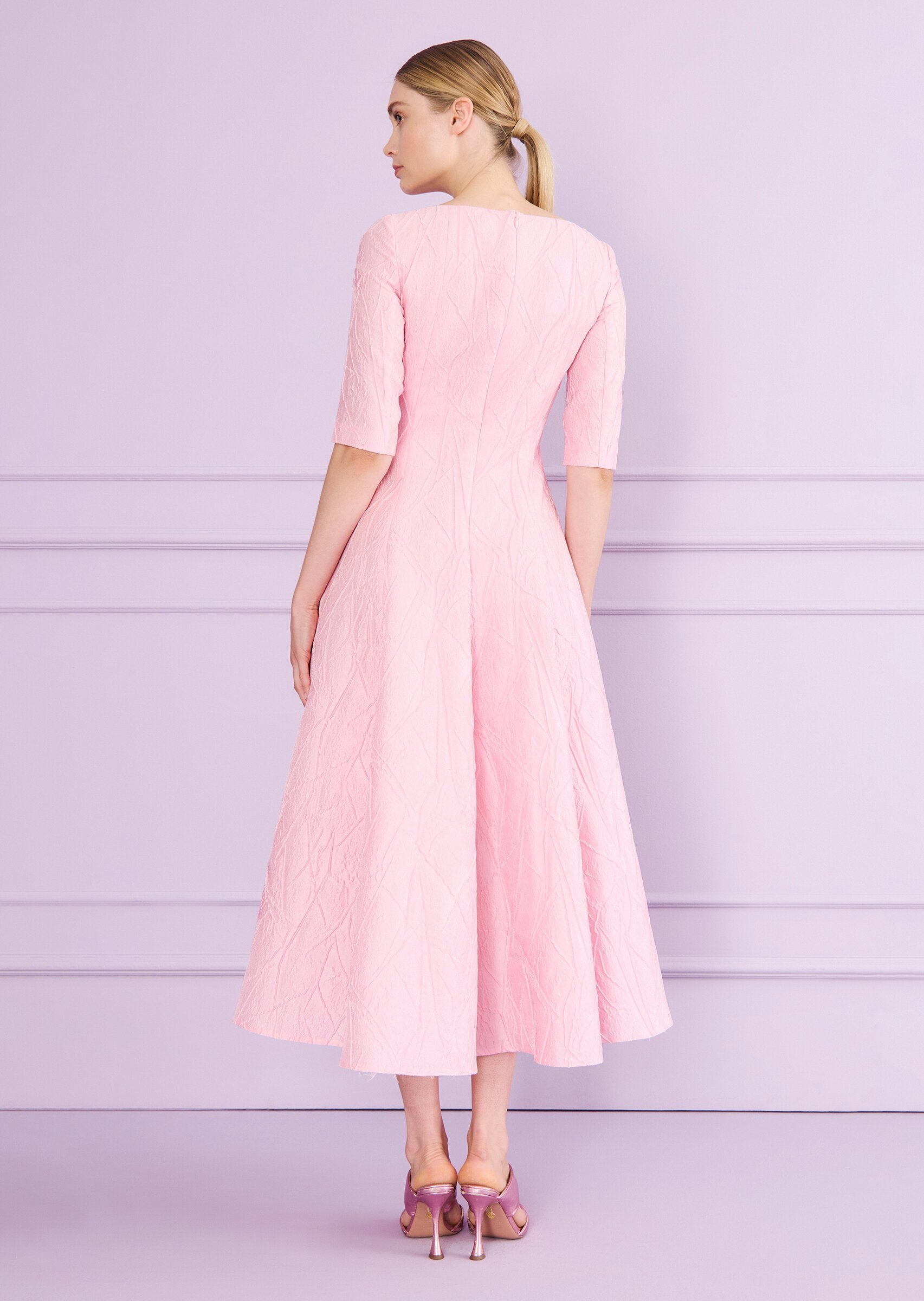 Mikado Jacquard Midi Dress in Pink