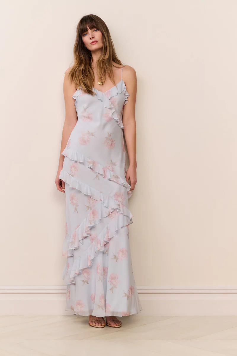 Rialto Floral Chiffon Sleeveless Maxi Dress in Blue