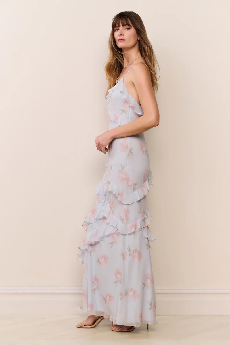 Rialto Floral Chiffon Sleeveless Maxi Dress in Blue