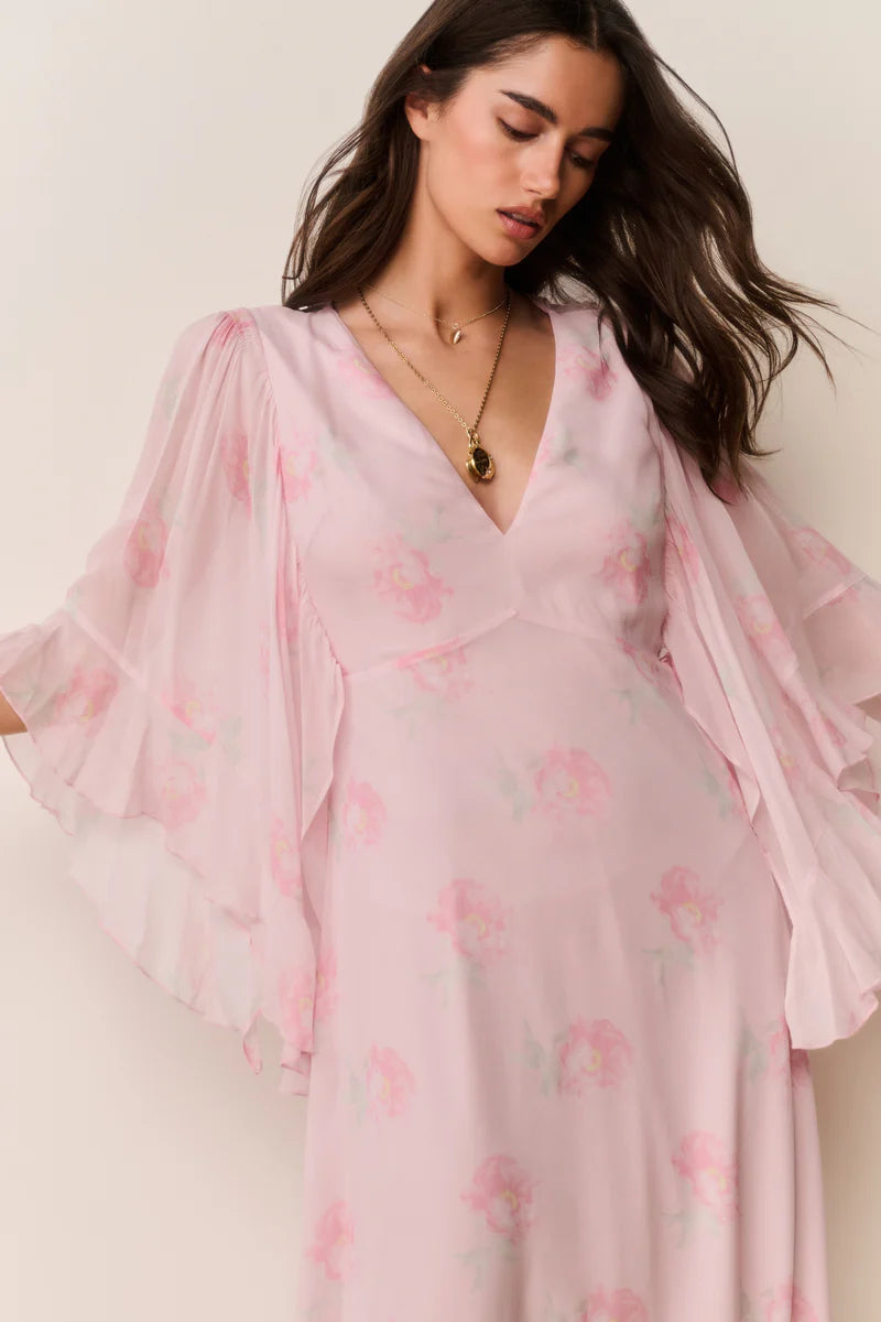 Brinley Floral Chiffon Maxi Dress in Pink