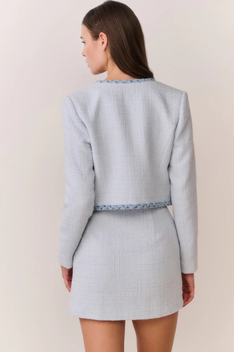 Azula Denim Trimmed Tweed Jacket in Blue