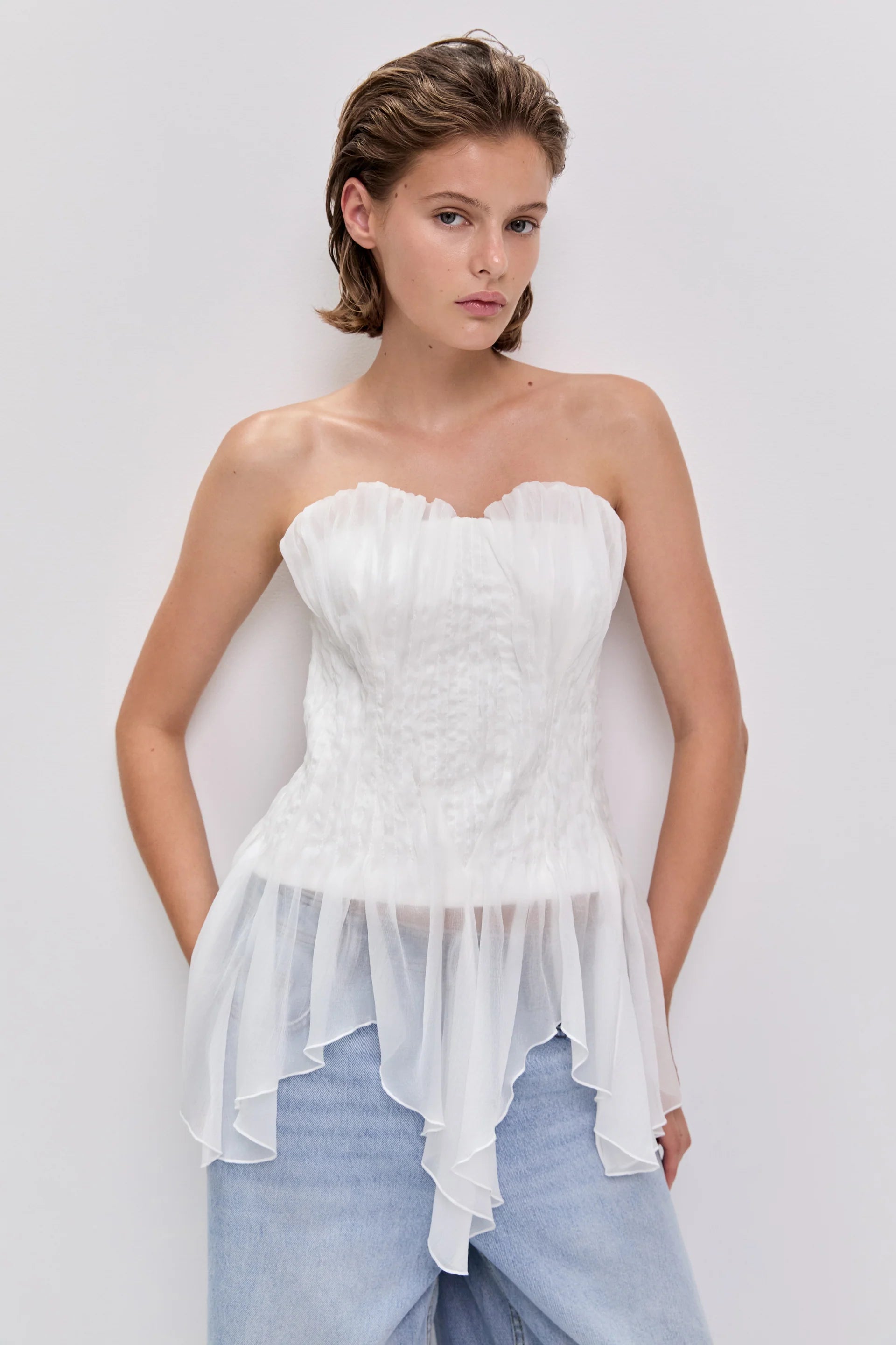 Nisha Bustier Strapless Blouse in White