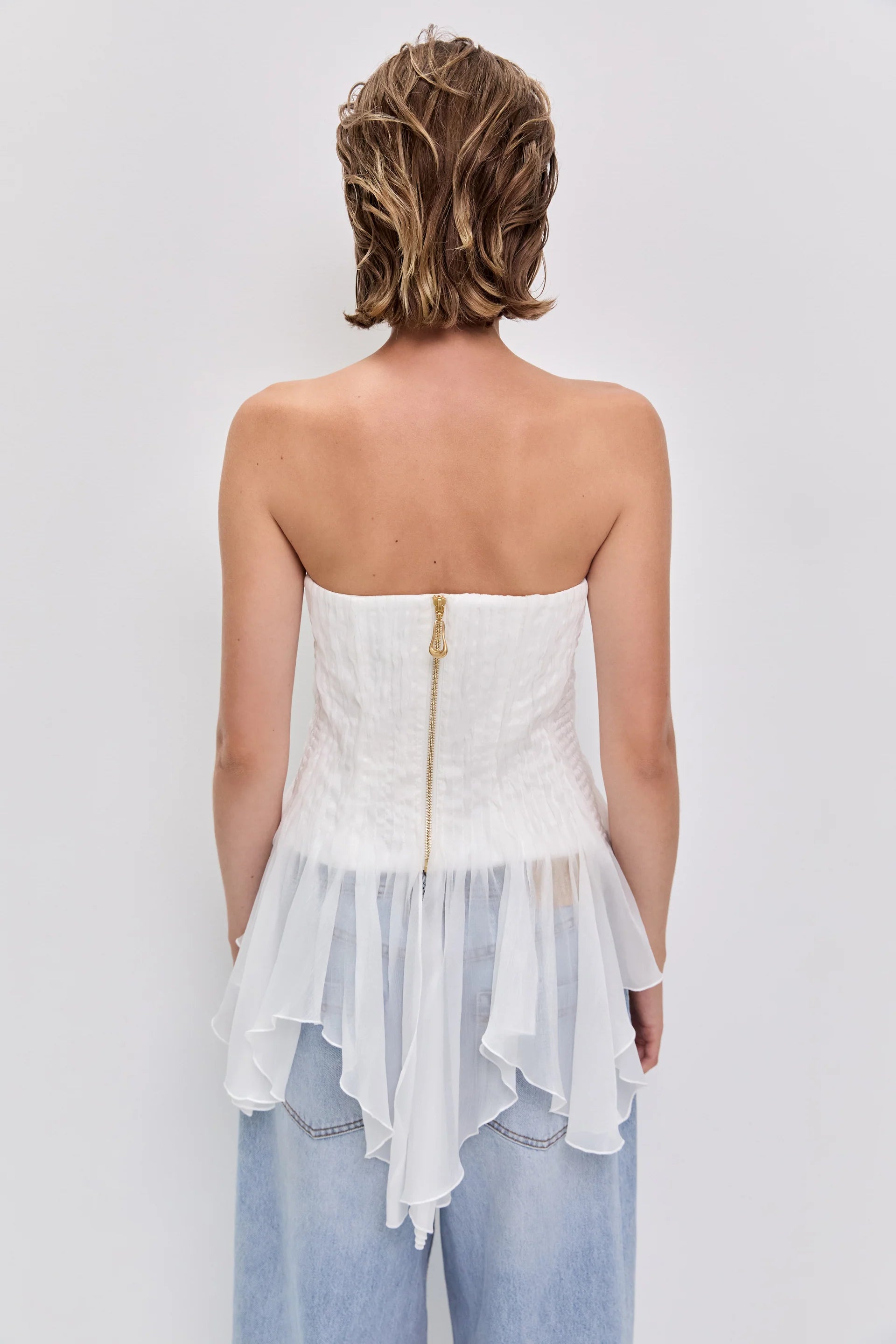 Nisha Bustier Strapless Blouse in White
