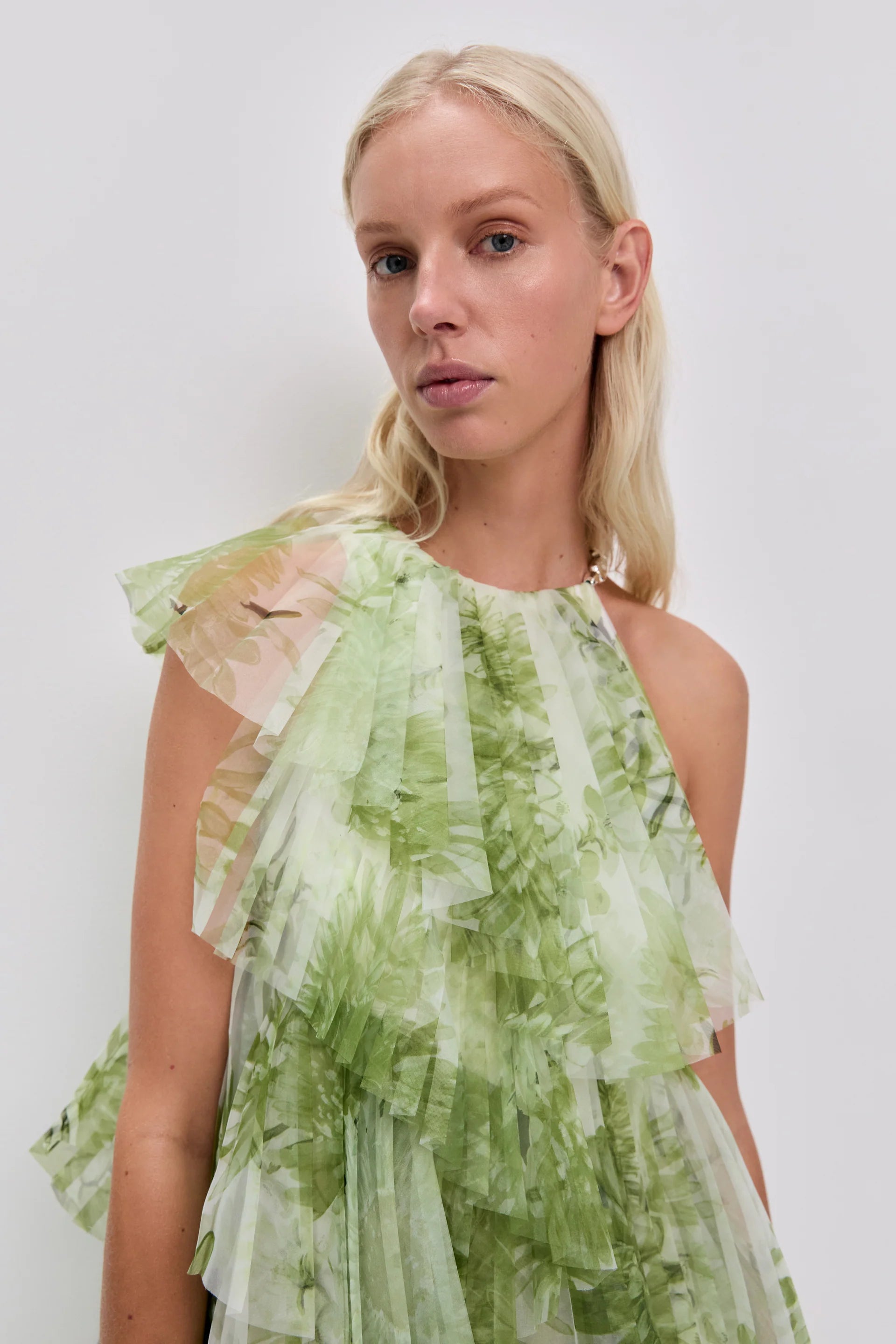 Westlyn Floral Ruffles Sleeveless Maxi Dress in White