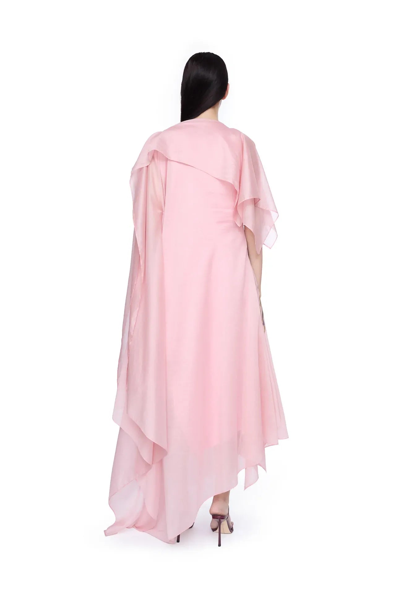Watercolor Flower Printed Floral Scarf Linen Cotton Midi Dress in Pink