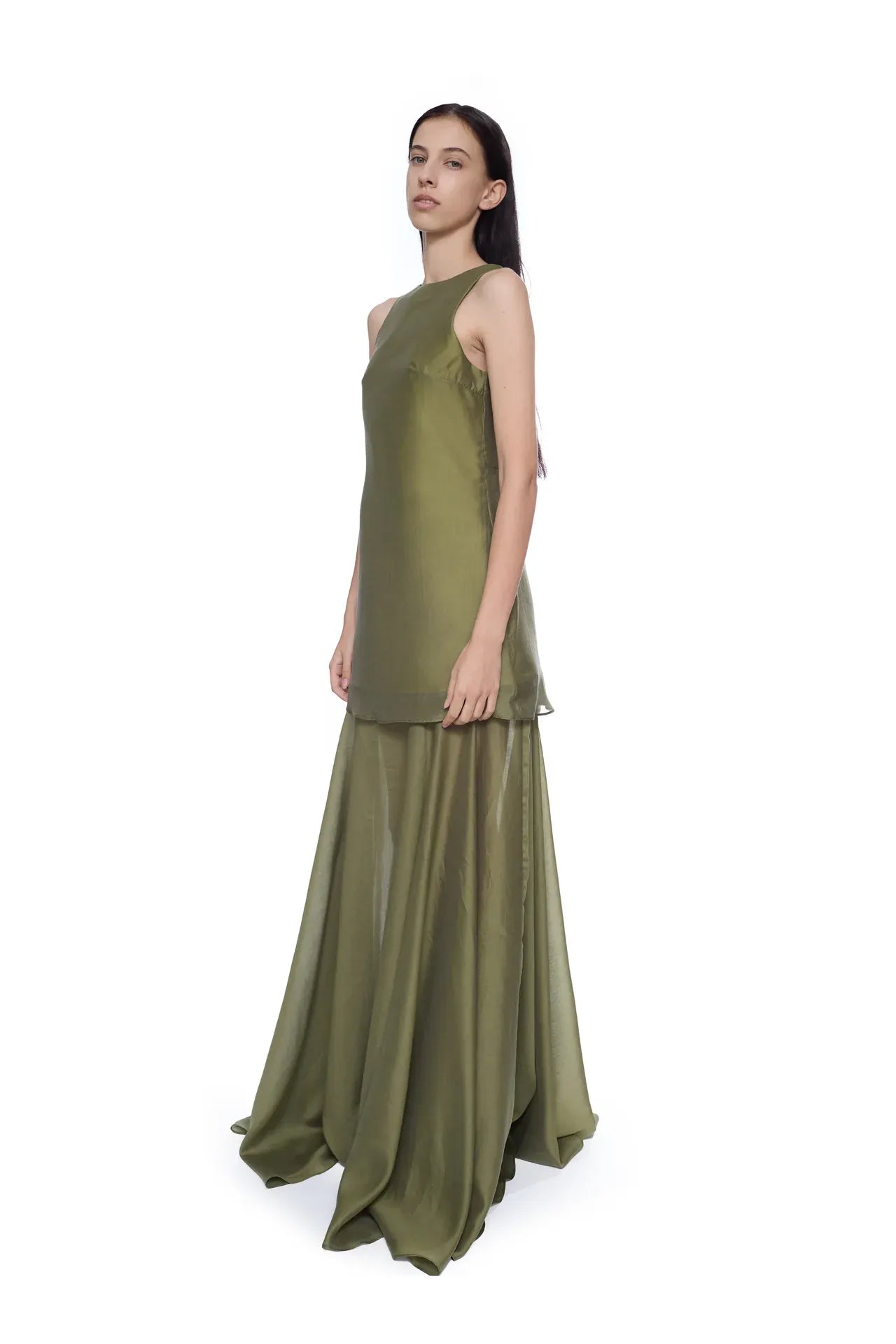 Double Layered Sleeveless Maxi Dress in Green