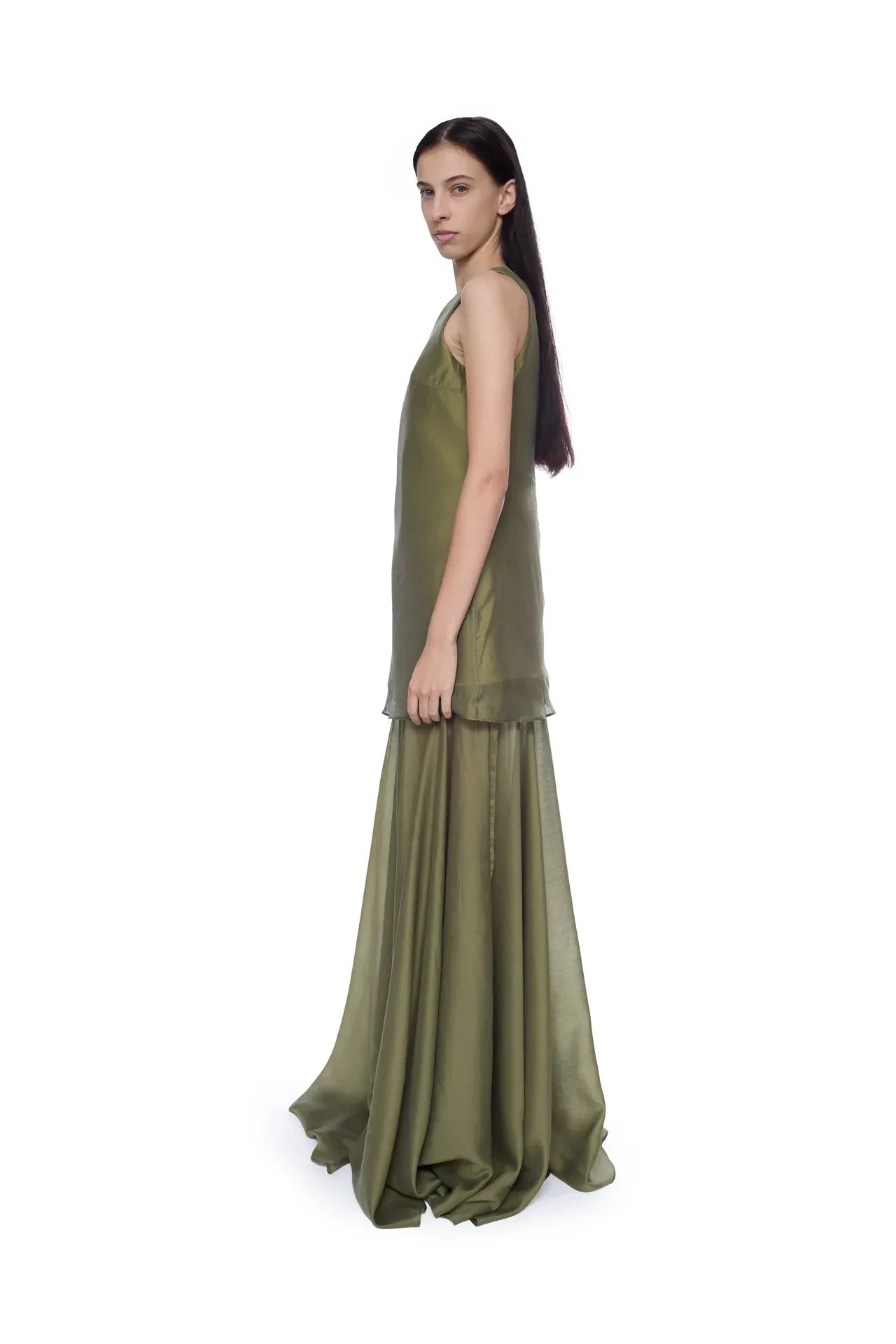 Double Layered Sleeveless Maxi Dress in Green