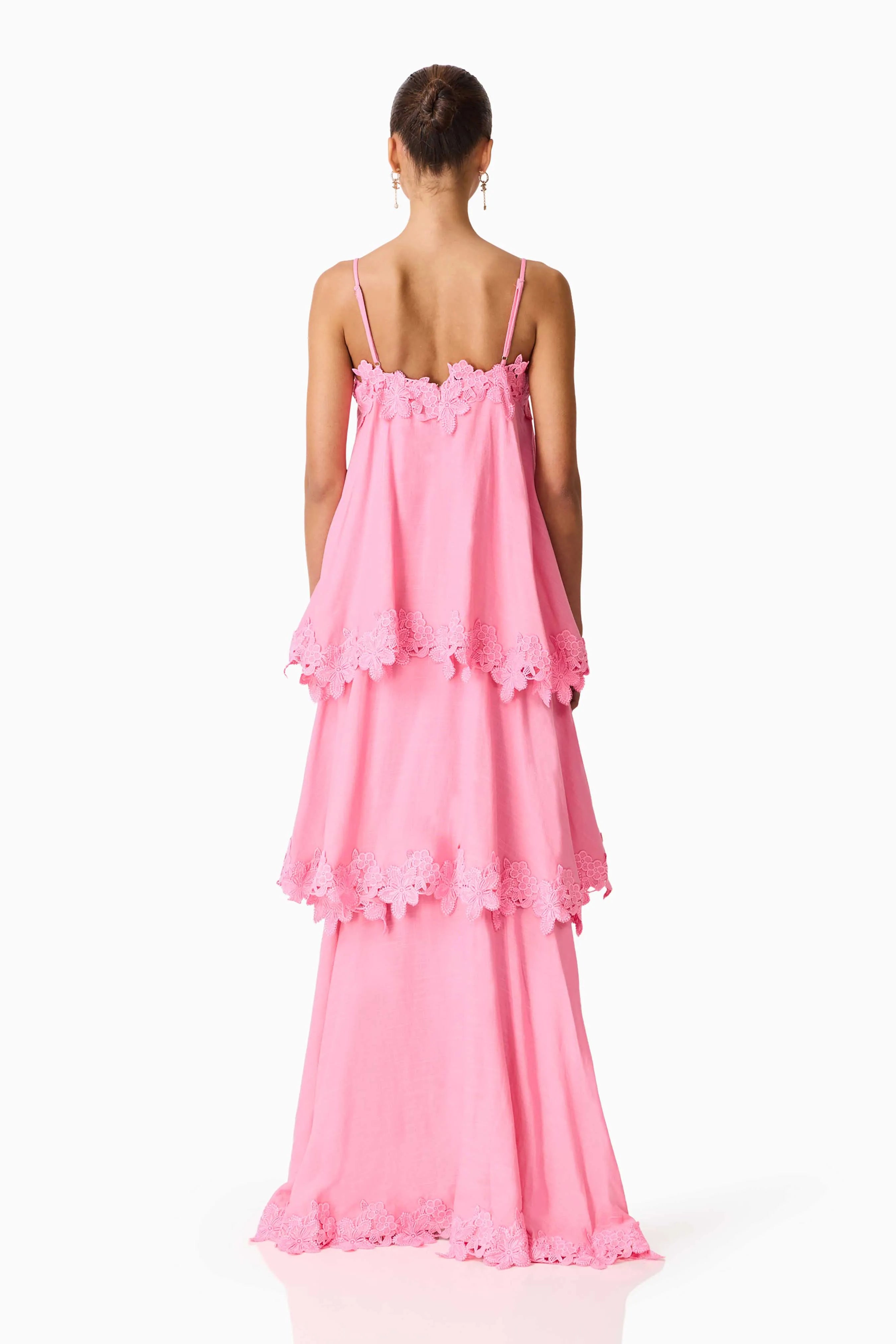 Miri Floral Tiered Sleeveless Linen Maxi Dress in Pink
