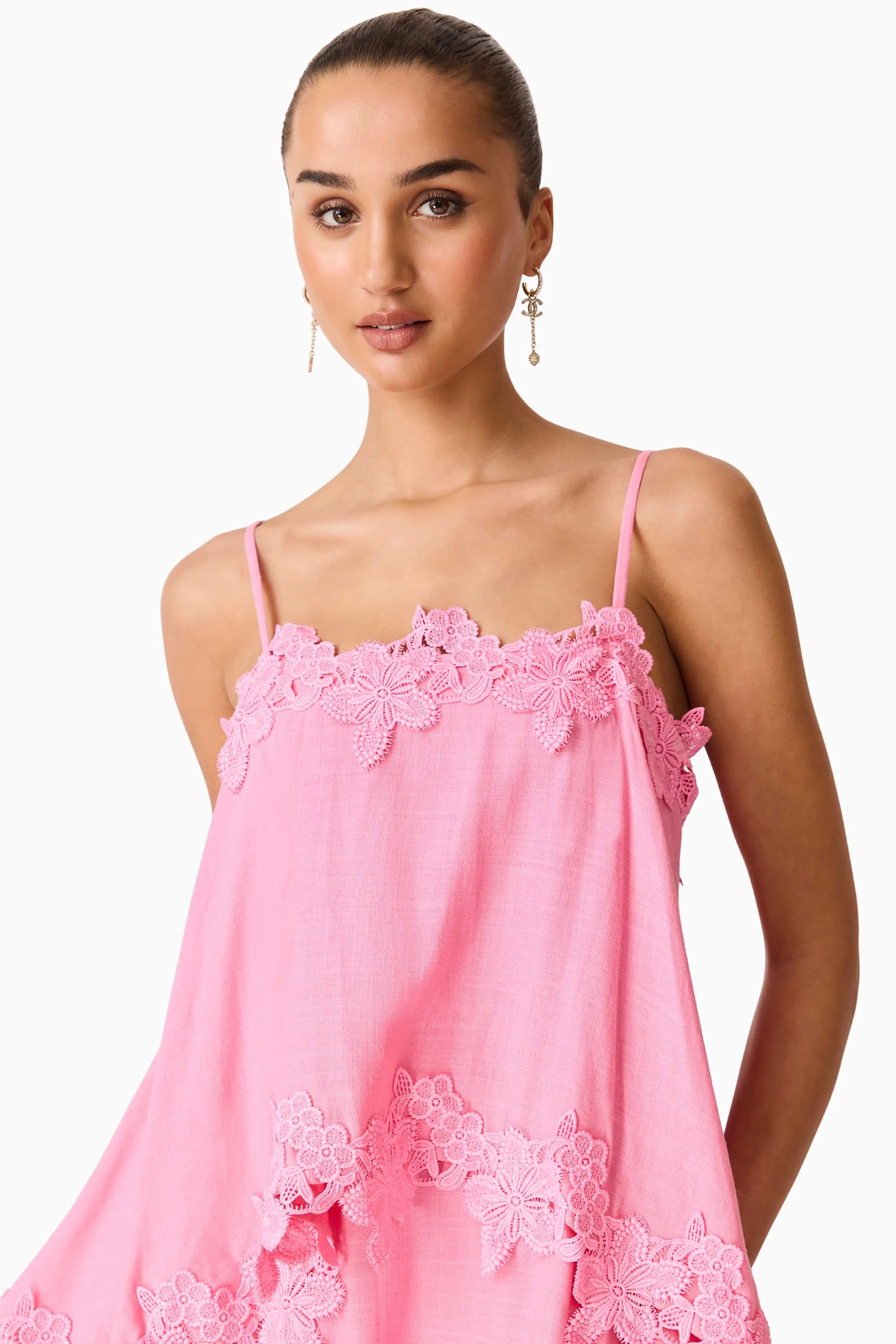 Miri Floral Tiered Sleeveless Linen Maxi Dress in Pink