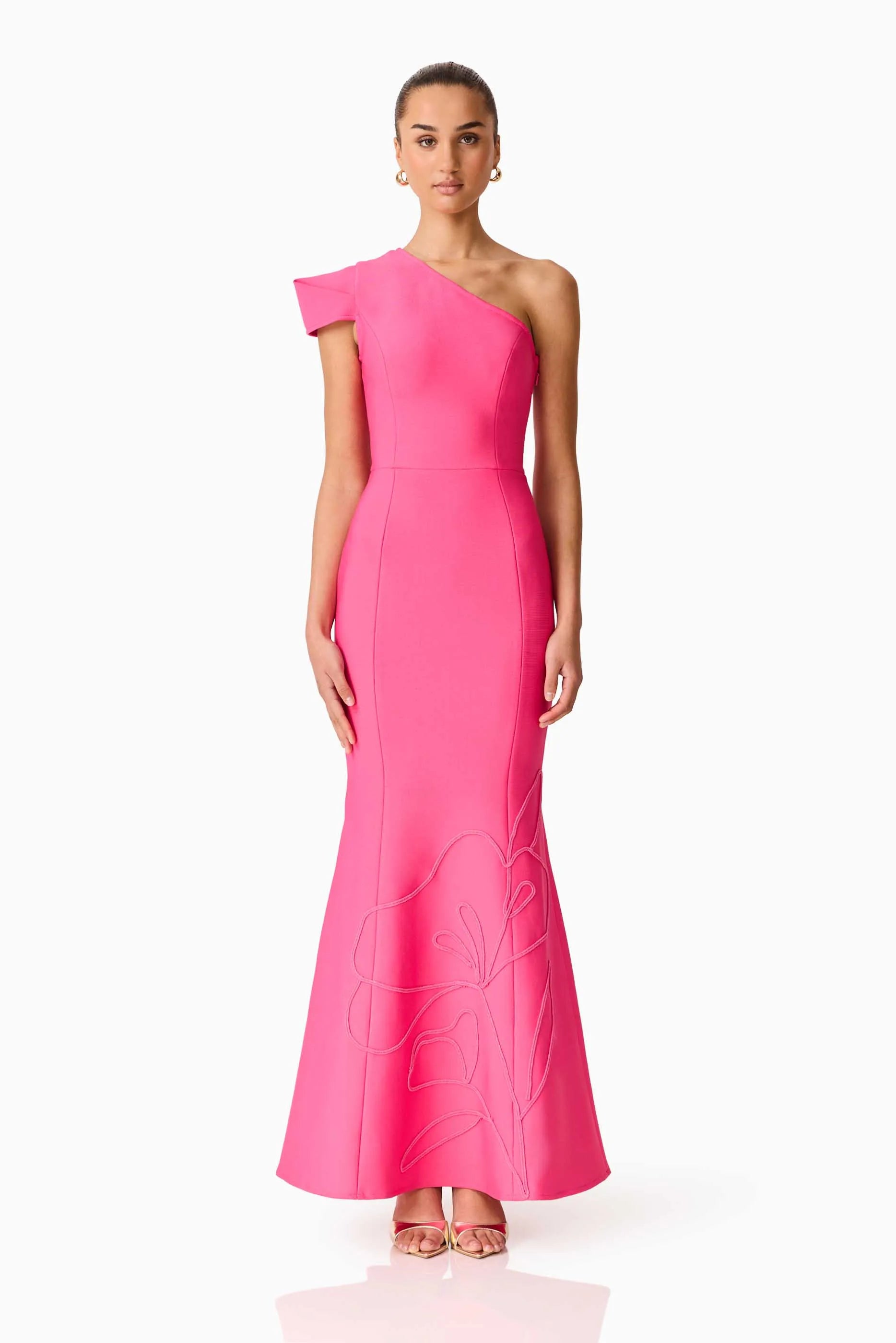 Opline One Shoulder Floral Maxi Dress in Pink