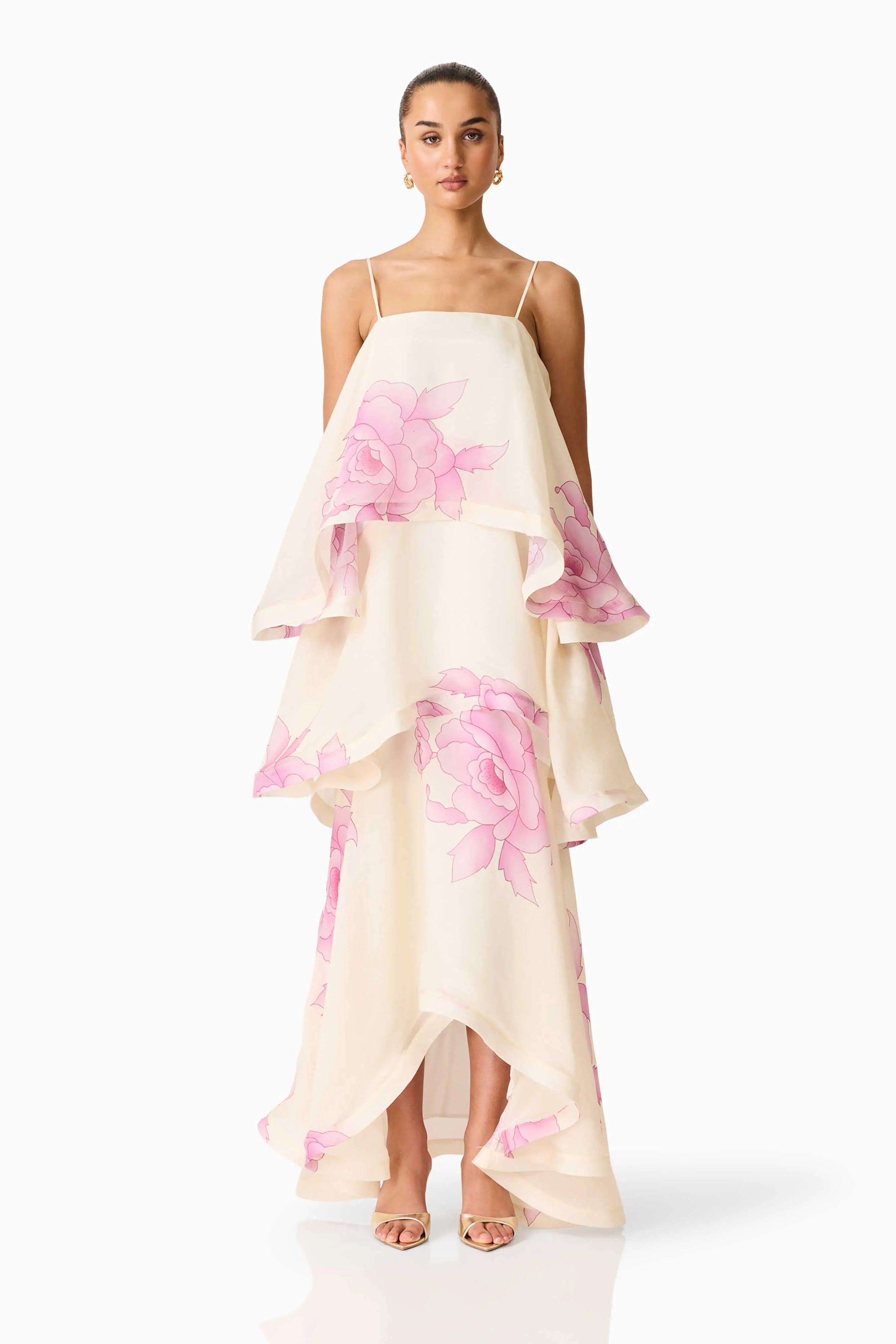 Rova Tiered Floral Maxi Dress in Cream