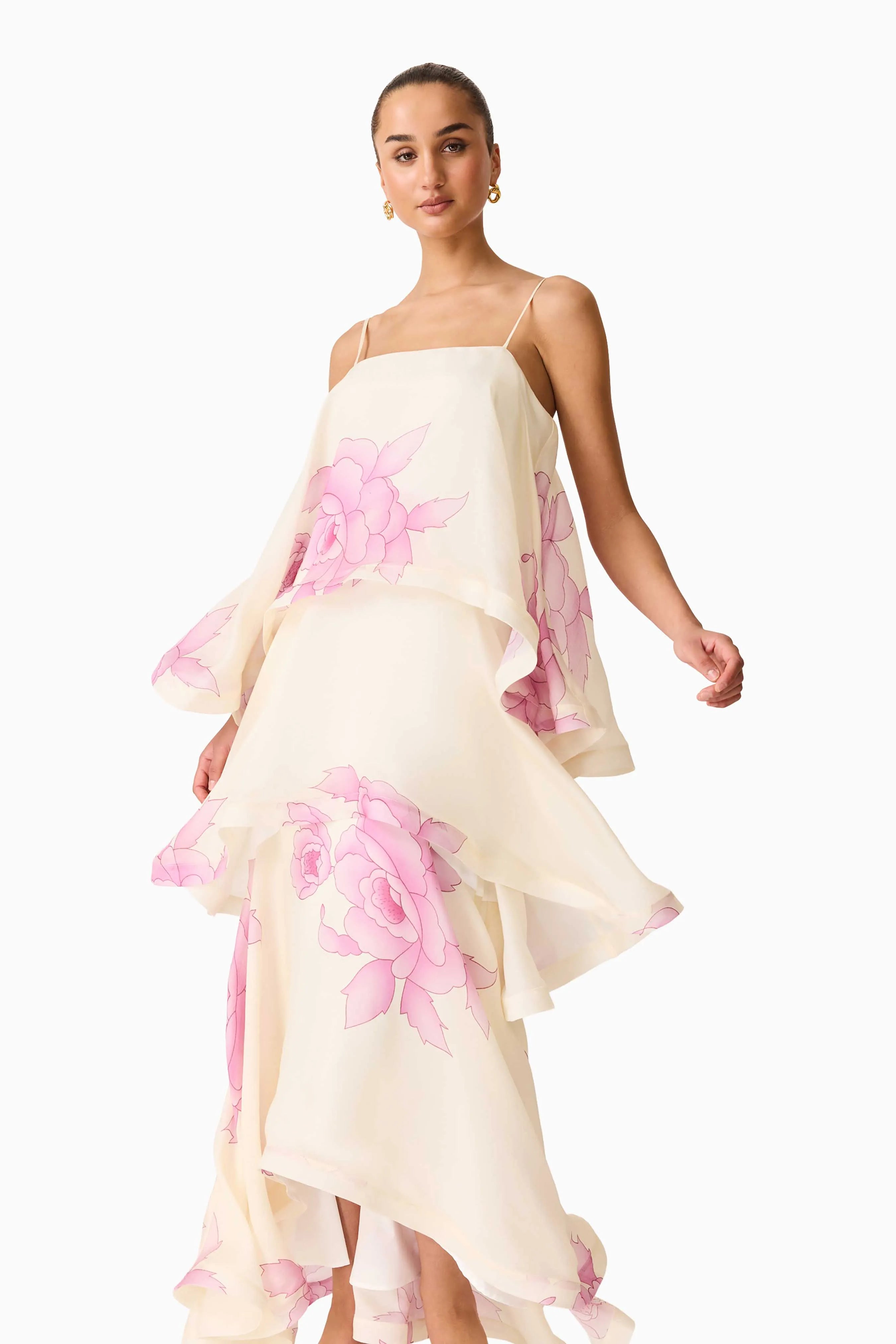 Rova Tiered Floral Maxi Dress in Cream