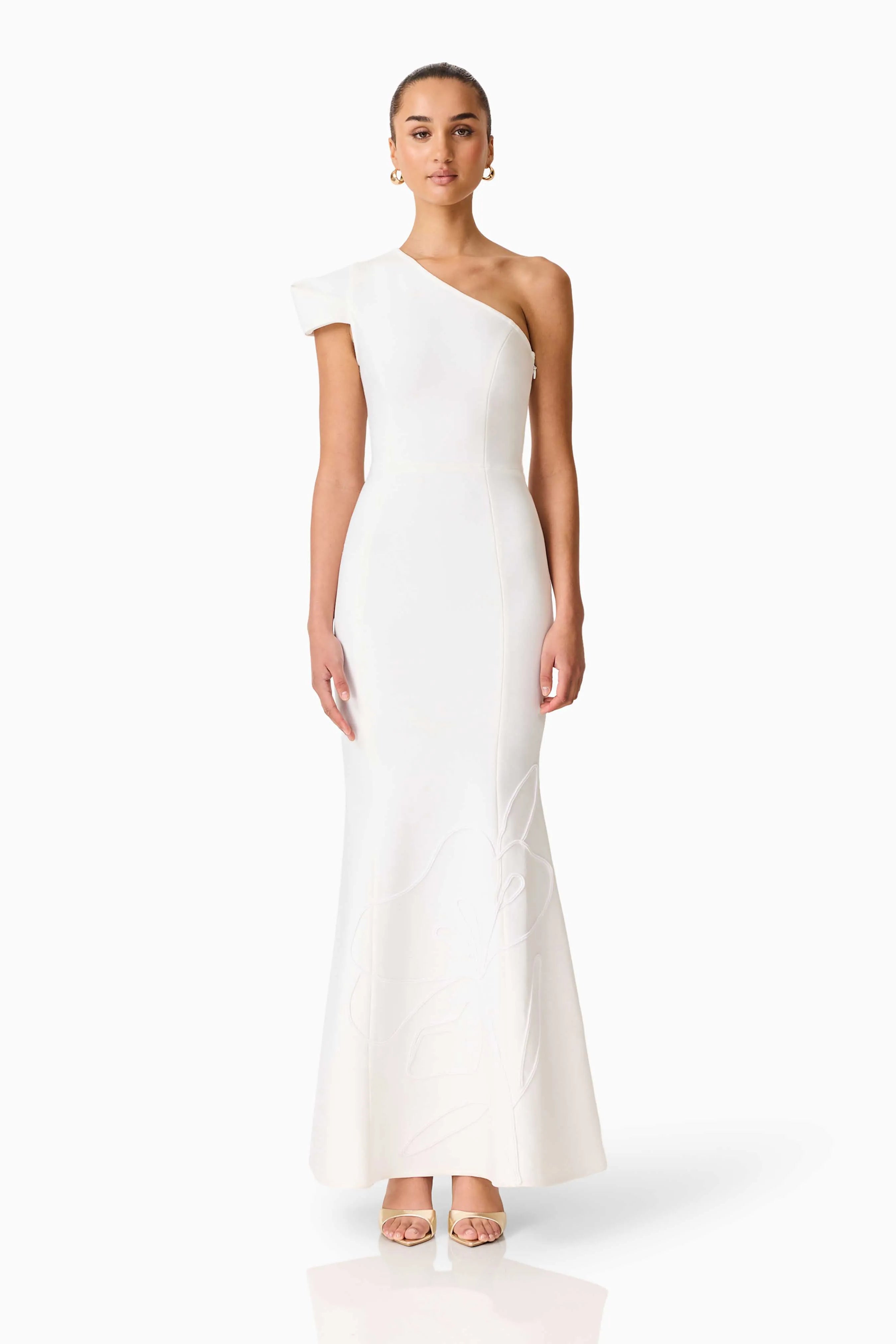 Opline One Shoulder Floral Maxi Dress in White