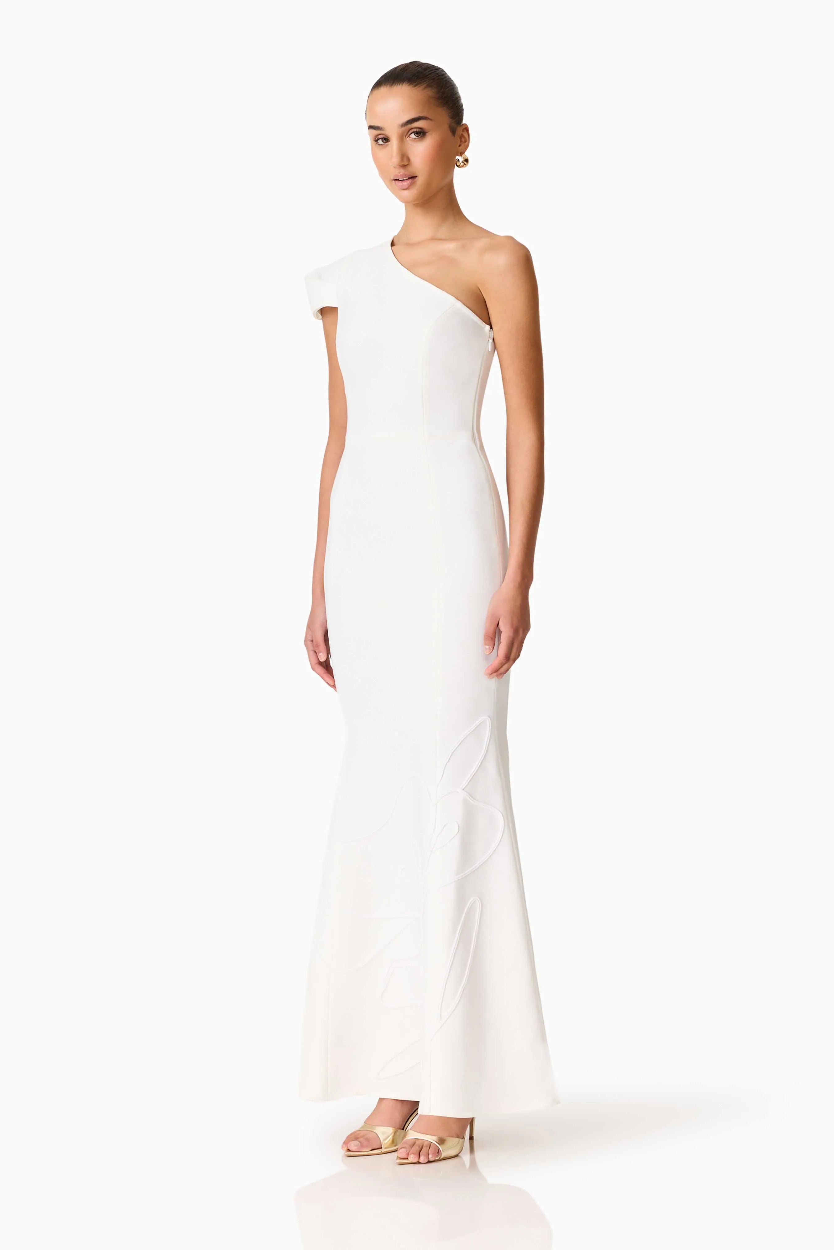Opline One Shoulder Floral Maxi Dress in White