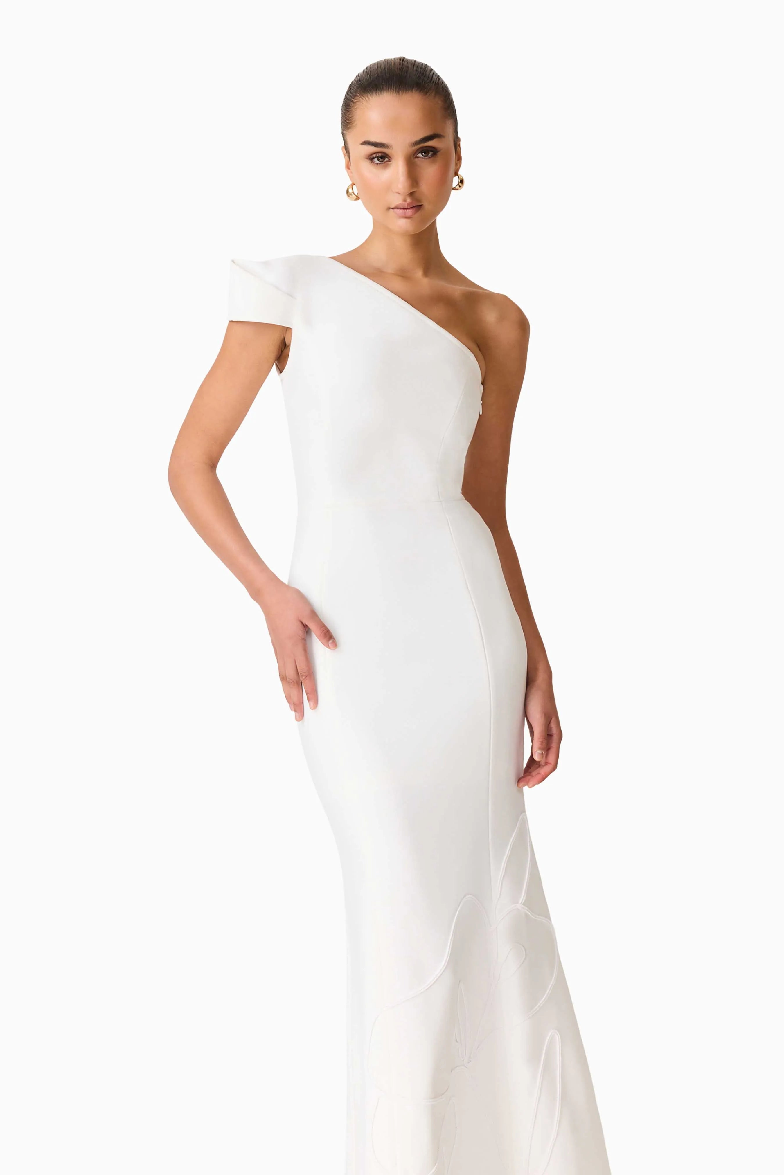 Opline One Shoulder Floral Maxi Dress in White