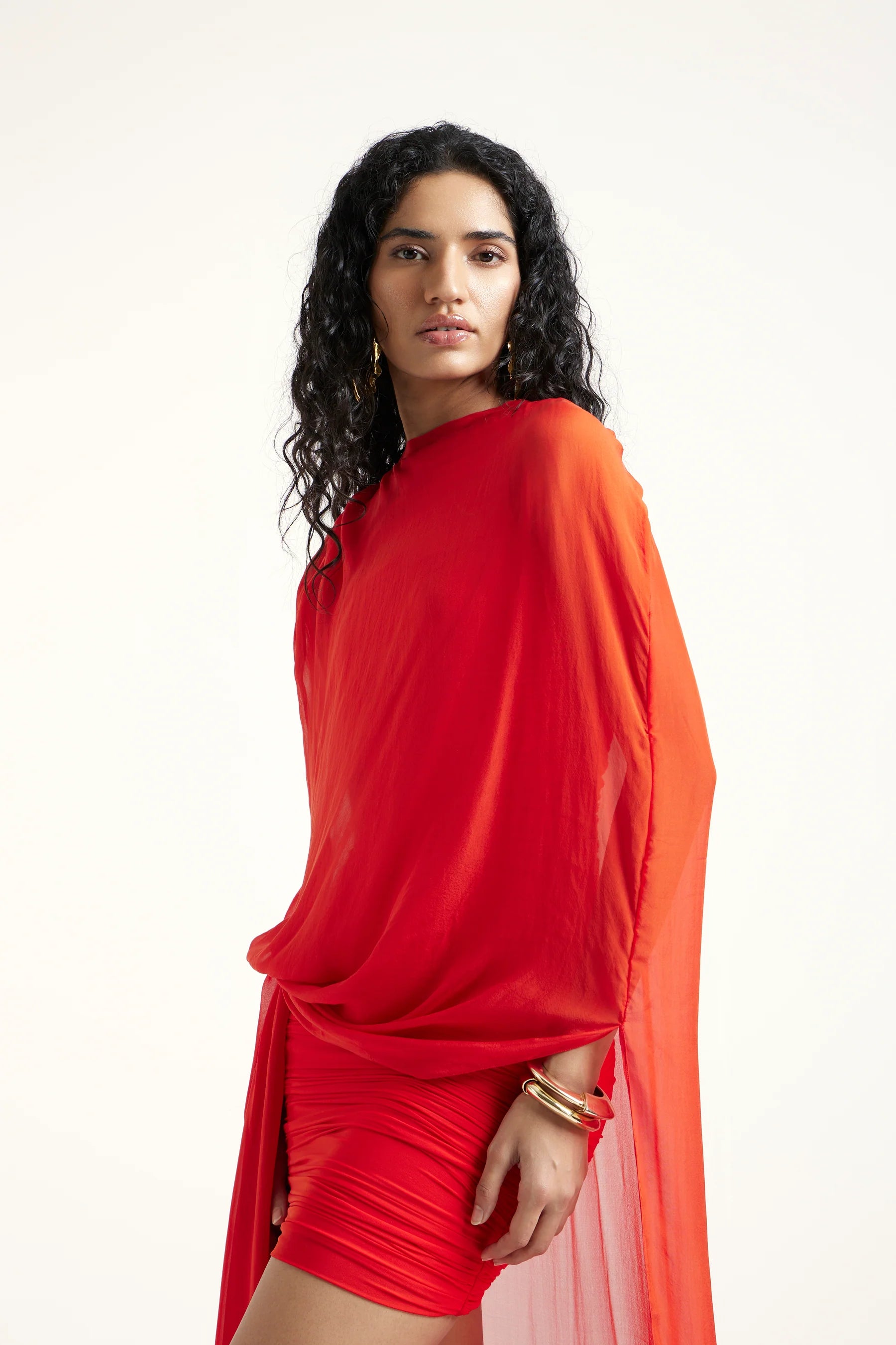 Sloane Chiffon Mini Dress in Red