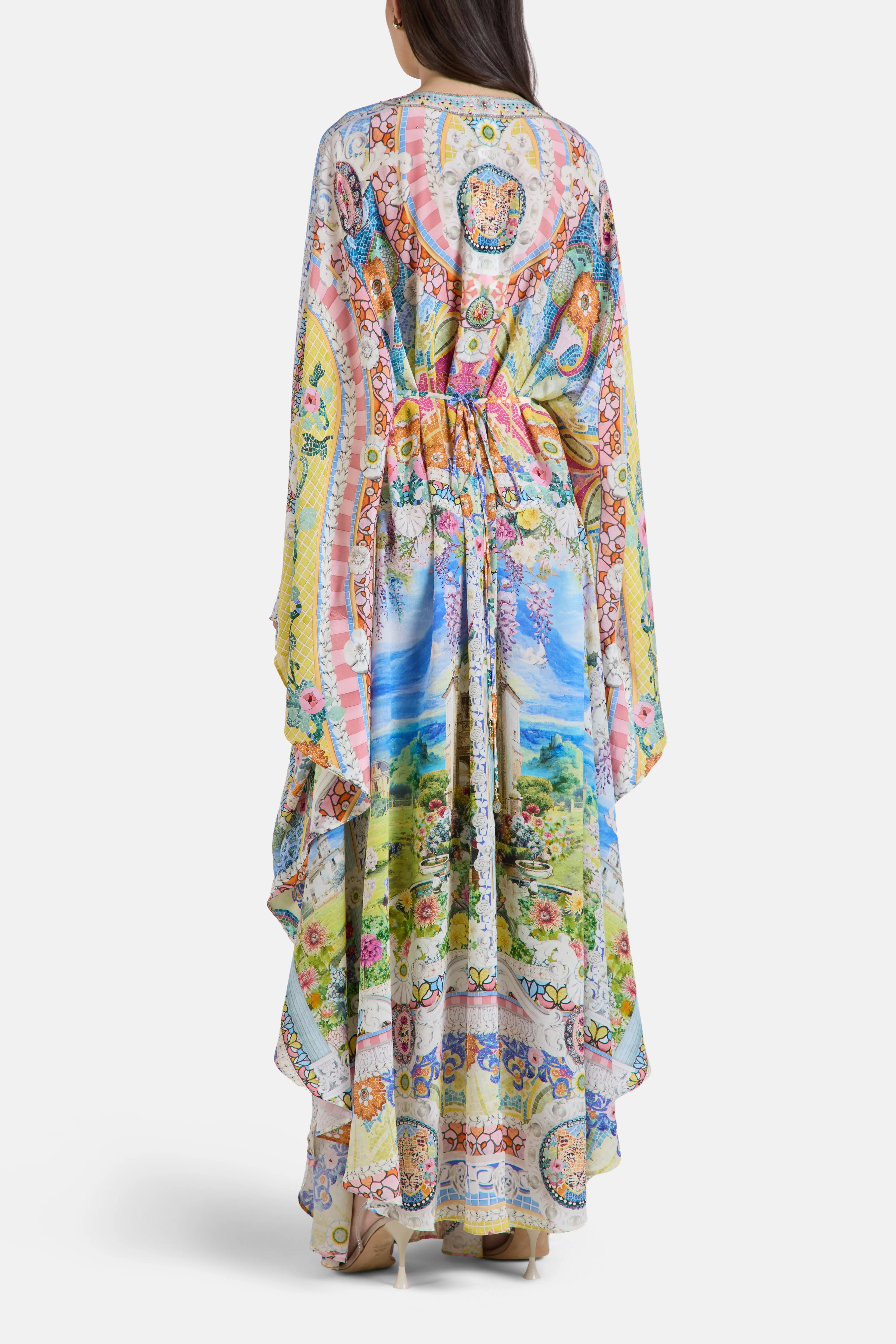Navas Nouveau Waist Detail Floral Kaftan in White