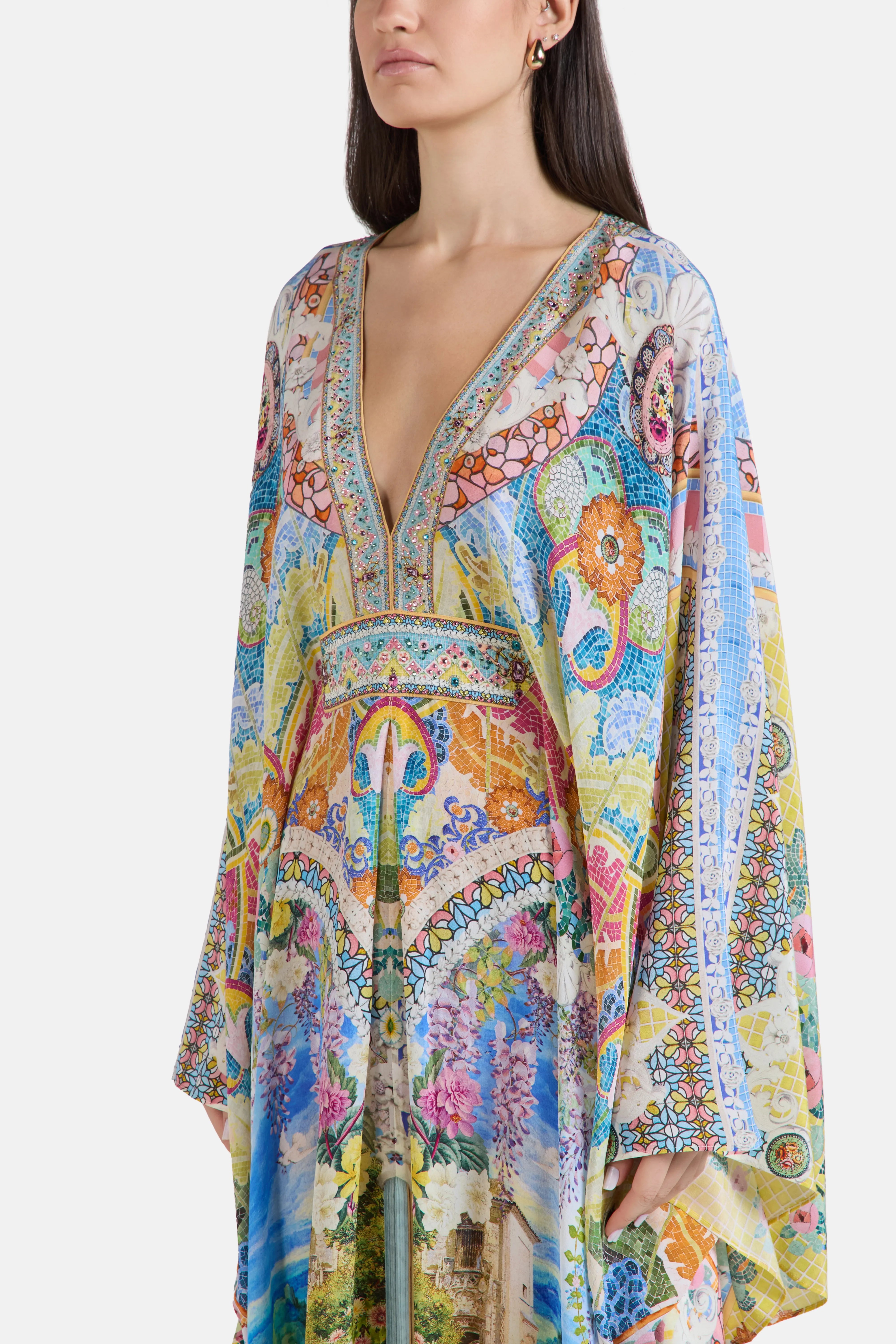Navas Nouveau Waist Detail Floral Kaftan in White