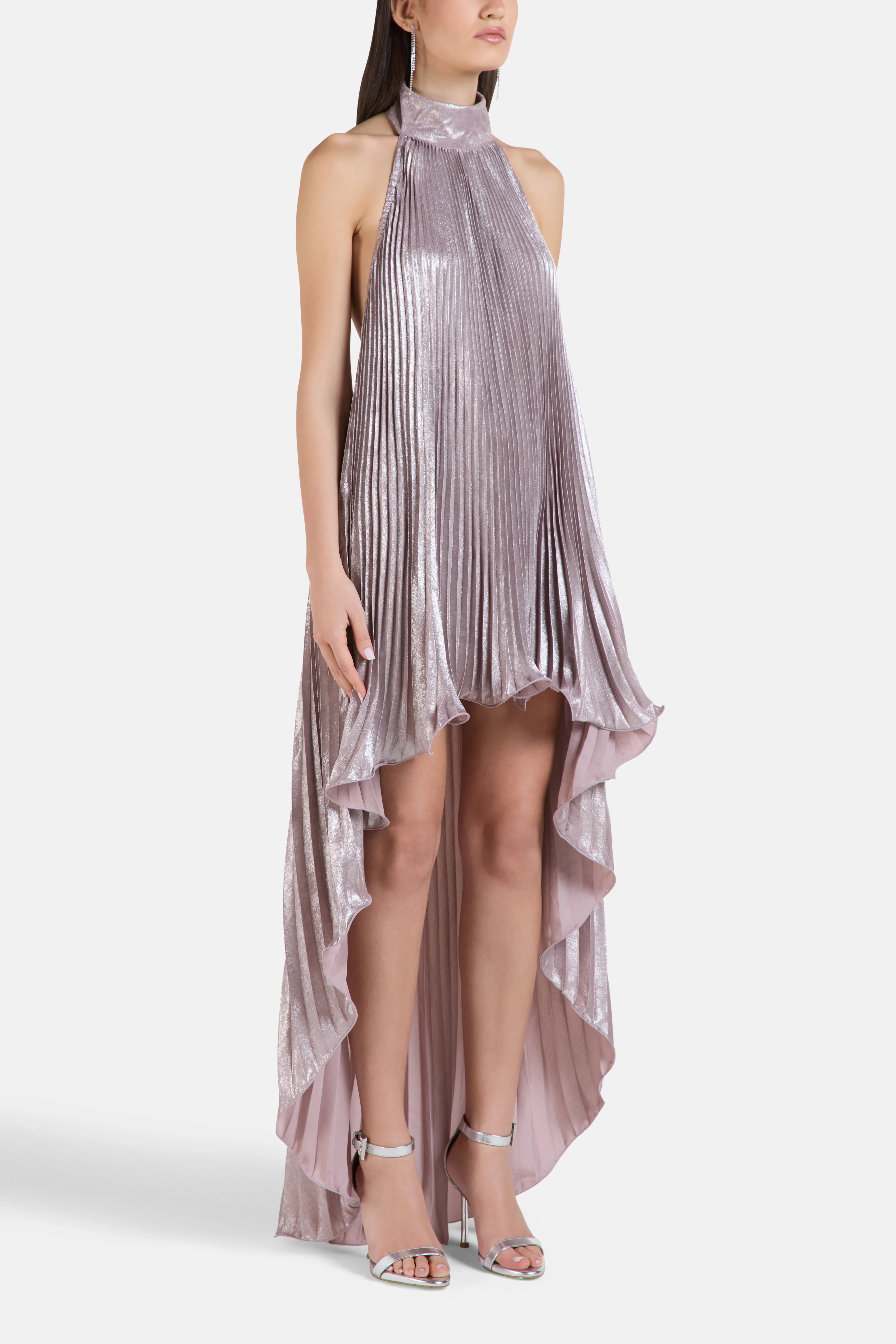 Caribbean Sleeveless Pleated Evening Dress in Pink