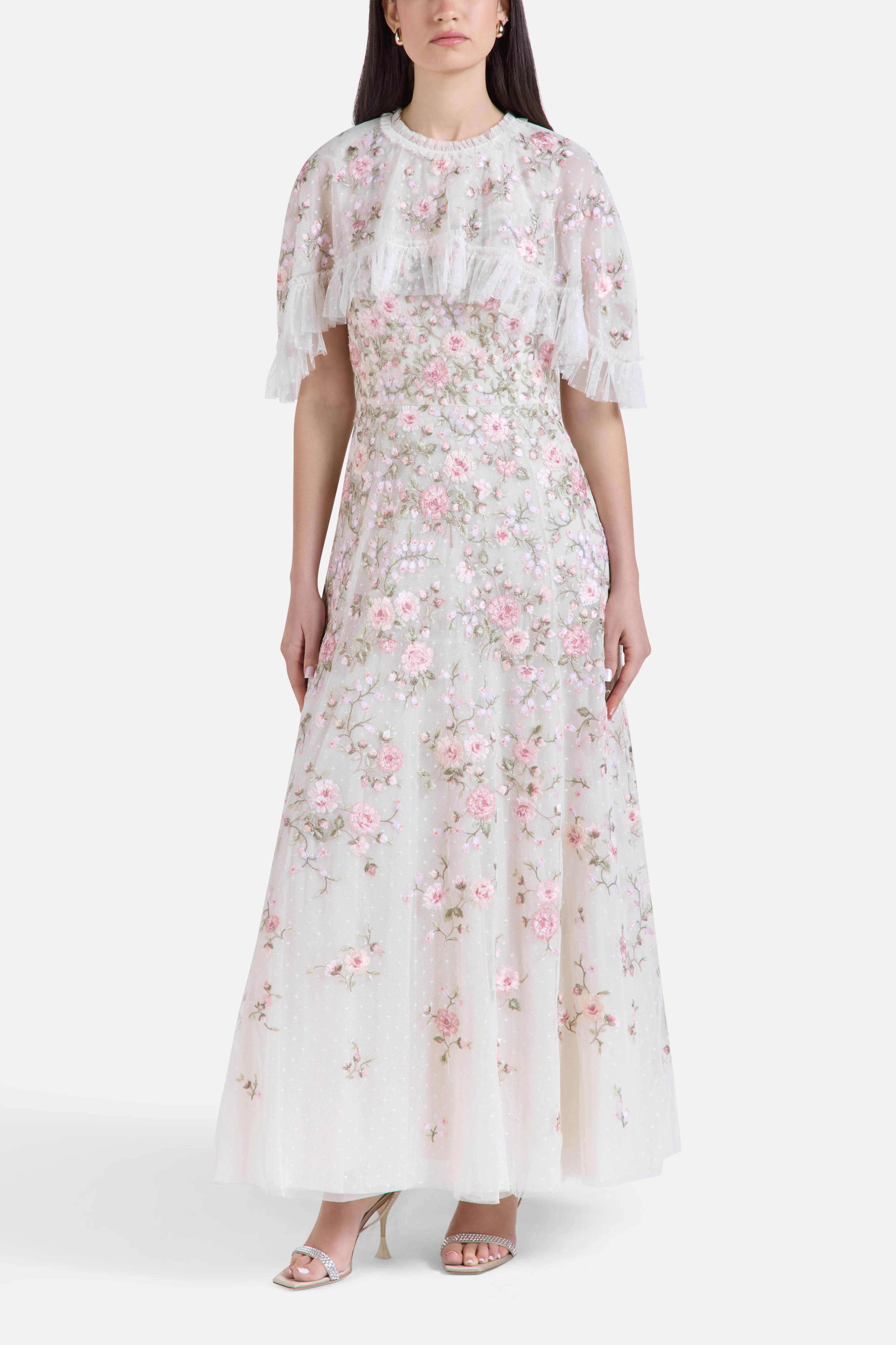 Eden Rose Floral Evening Dress in Cream