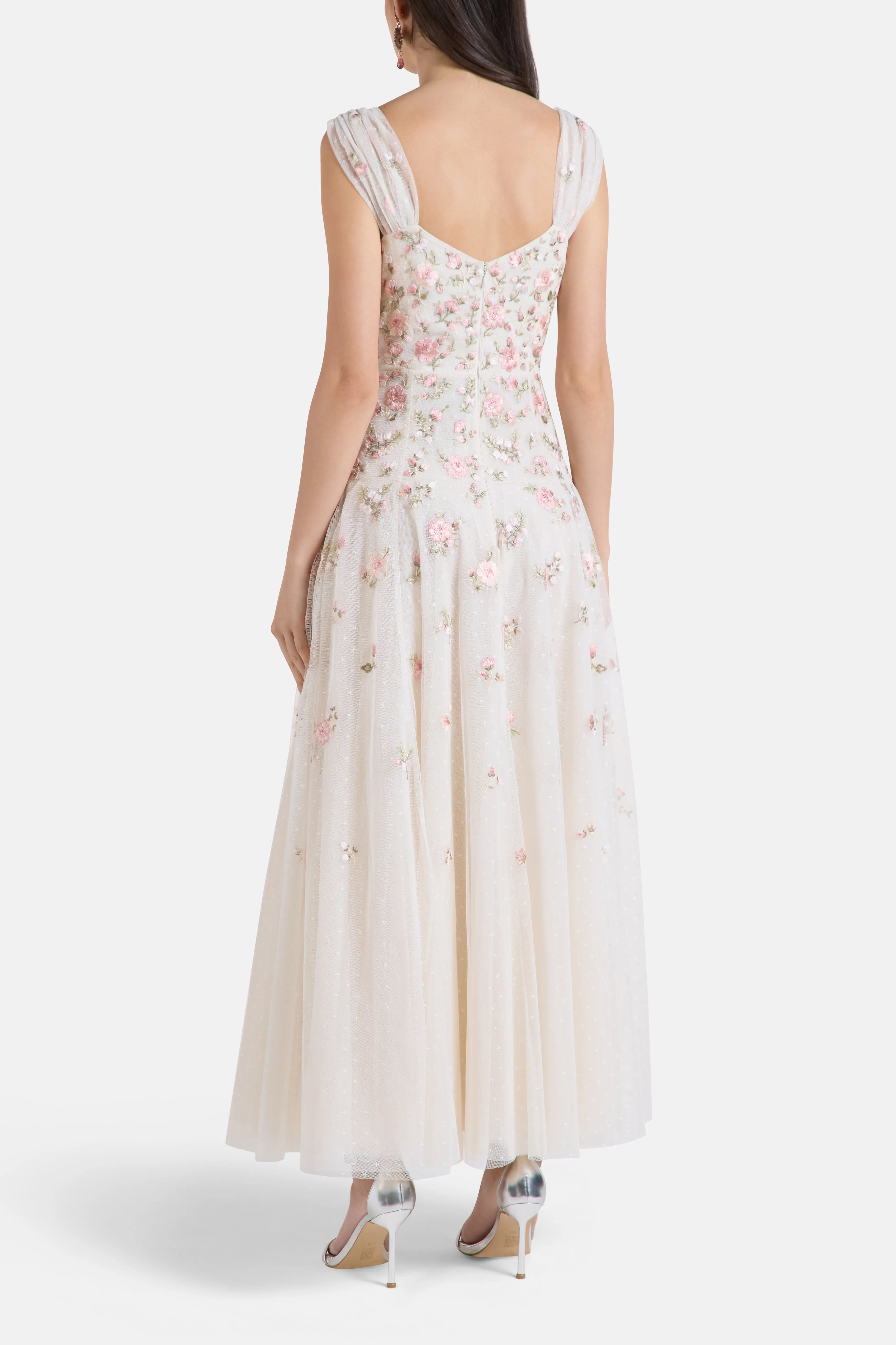 Mayflower Ditsy Floral Sleeveless Evening Dress in Cream