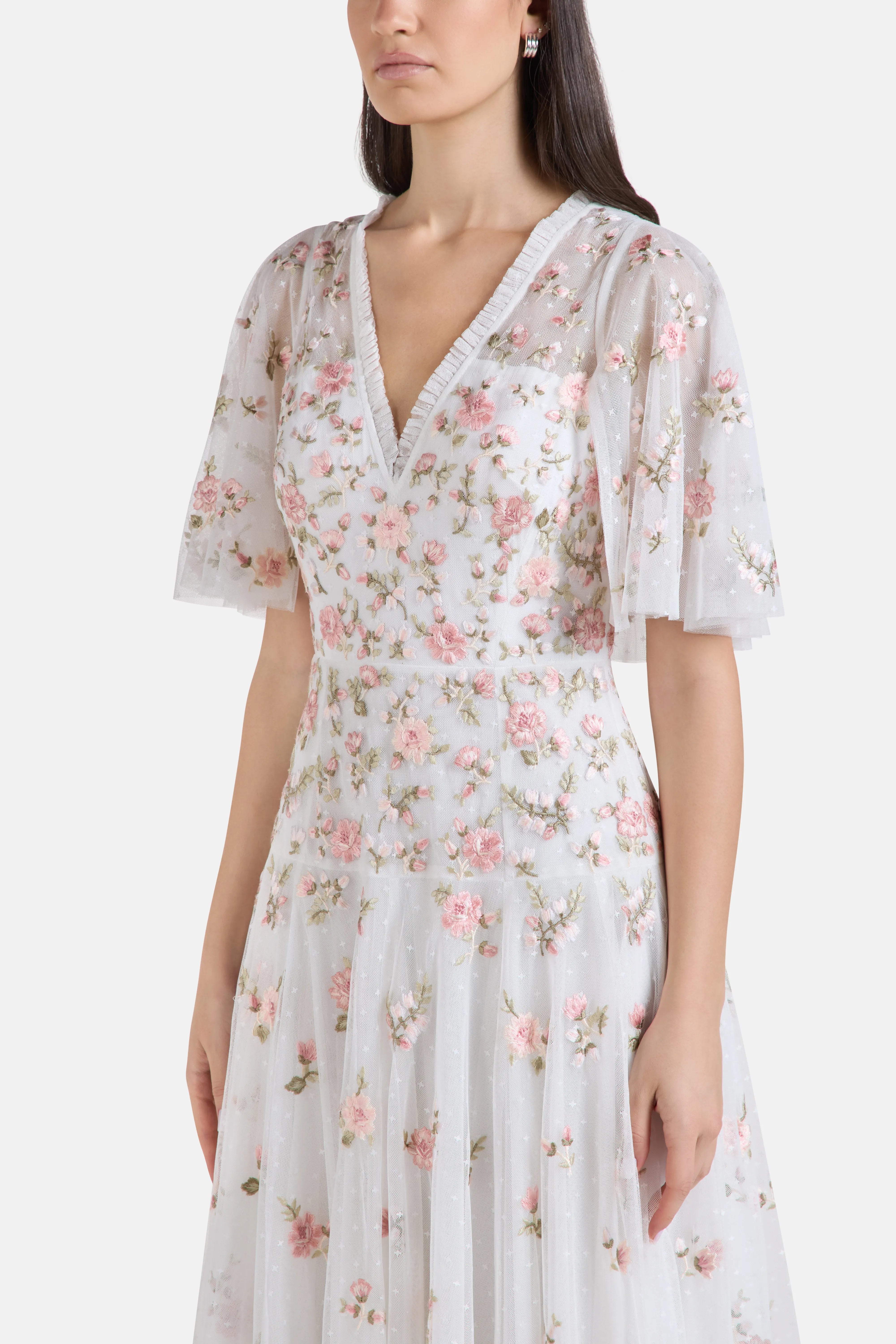 Mayflower Ditsy Floral Evening Dress in White