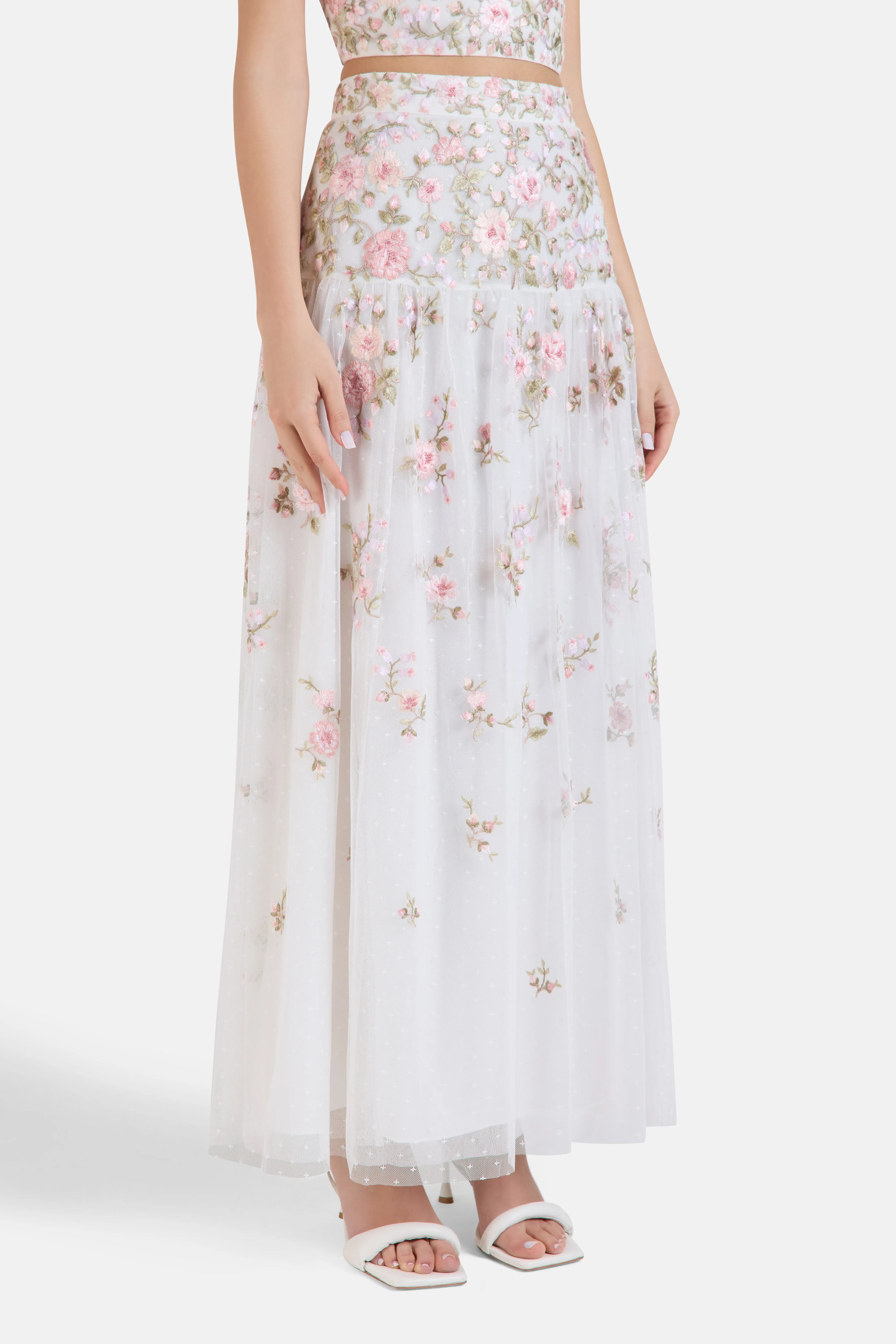 Eden Rose Floral Midi Skirt in White
