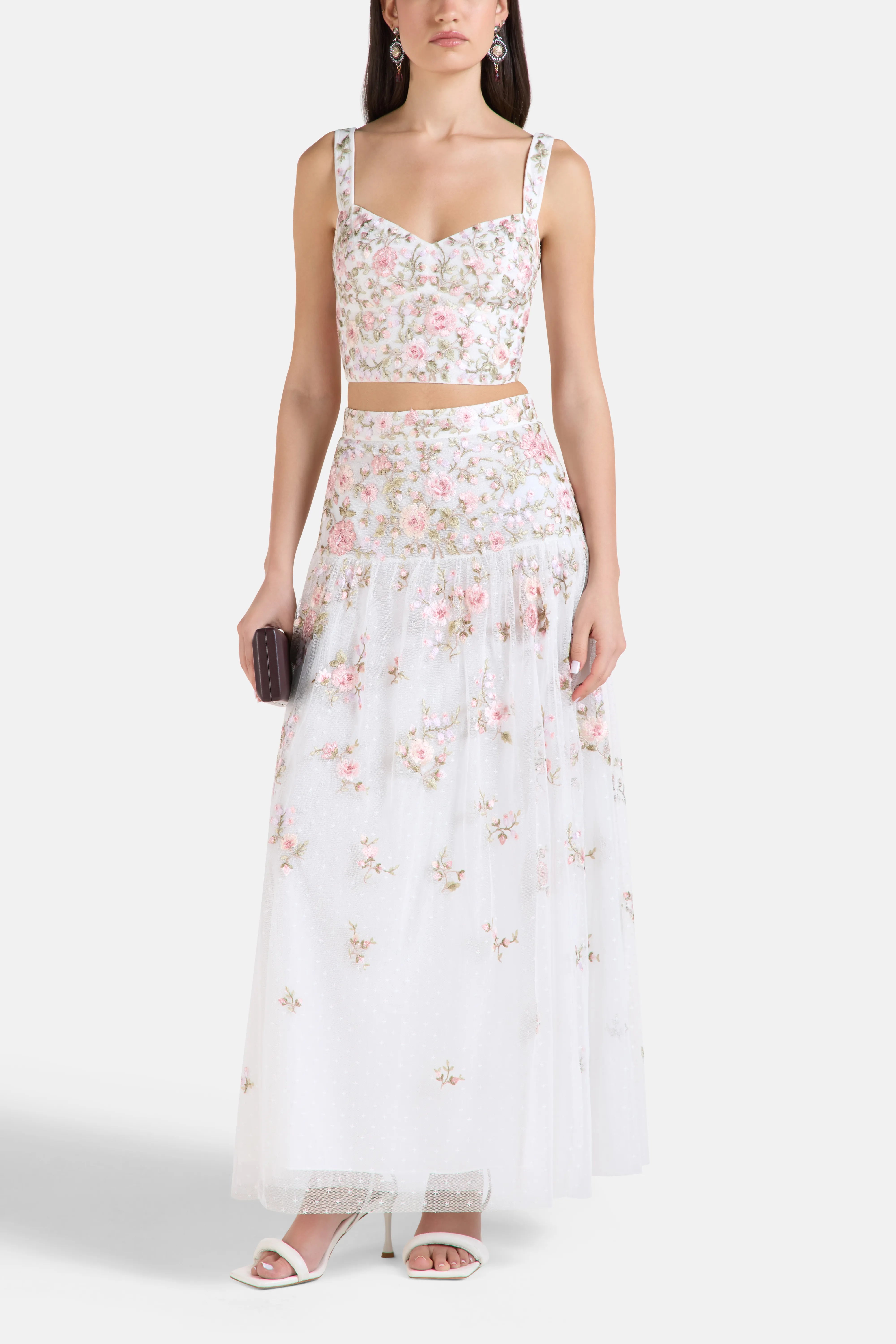 Eden Rose Floral Midi Skirt in White
