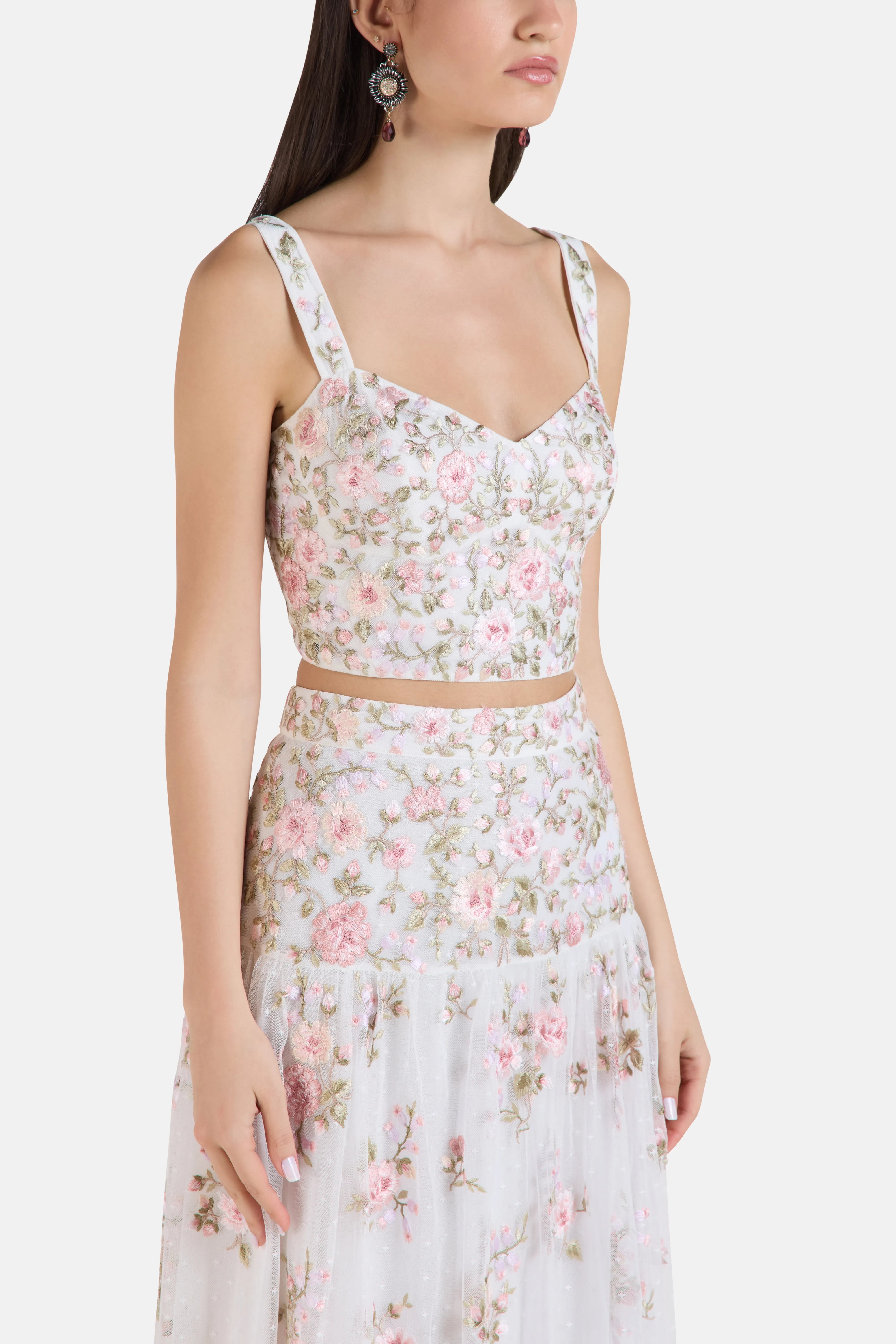 Eden Rose Floral Sleeveless Crop Top in White