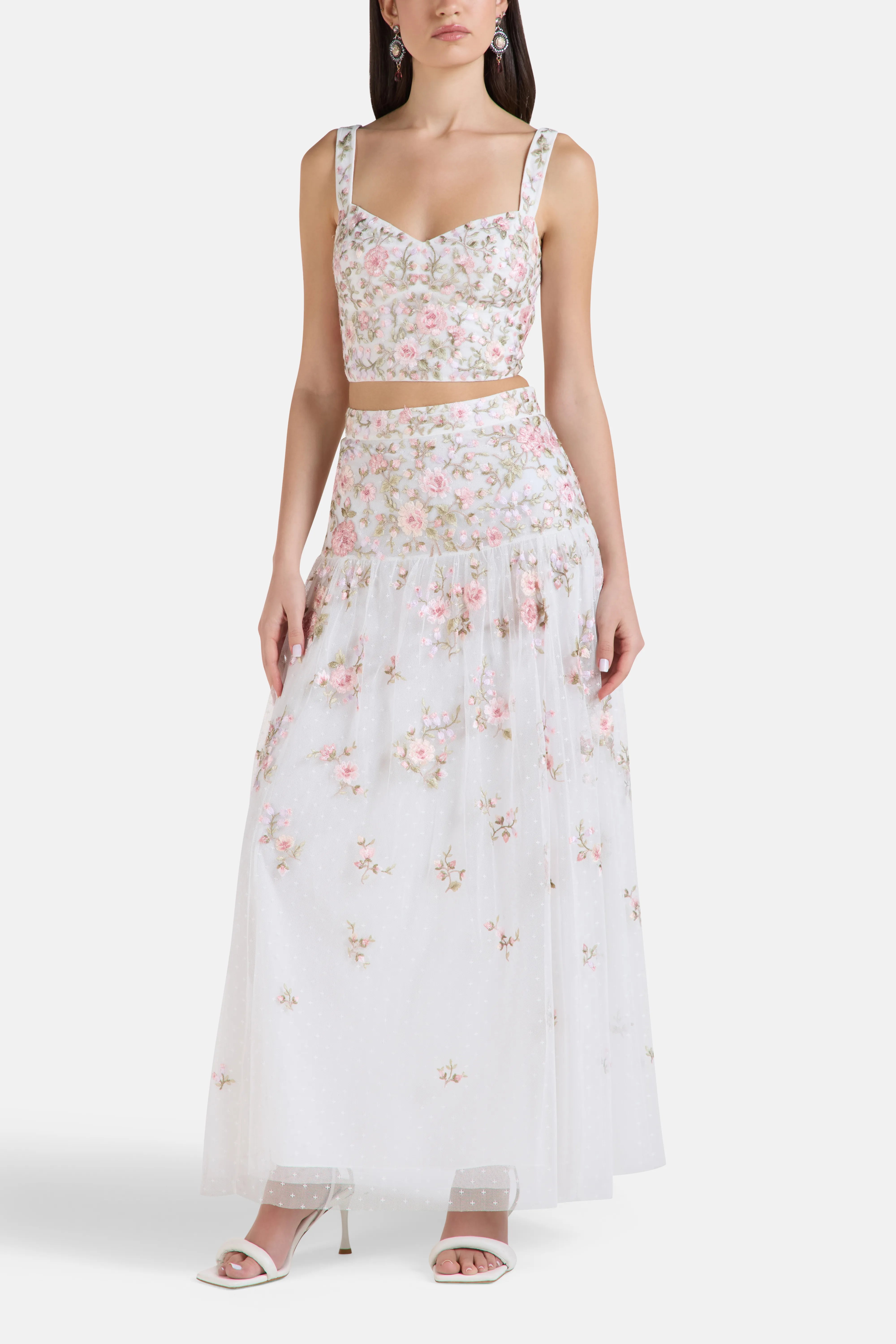 Eden Rose Floral Sleeveless Crop Top in White