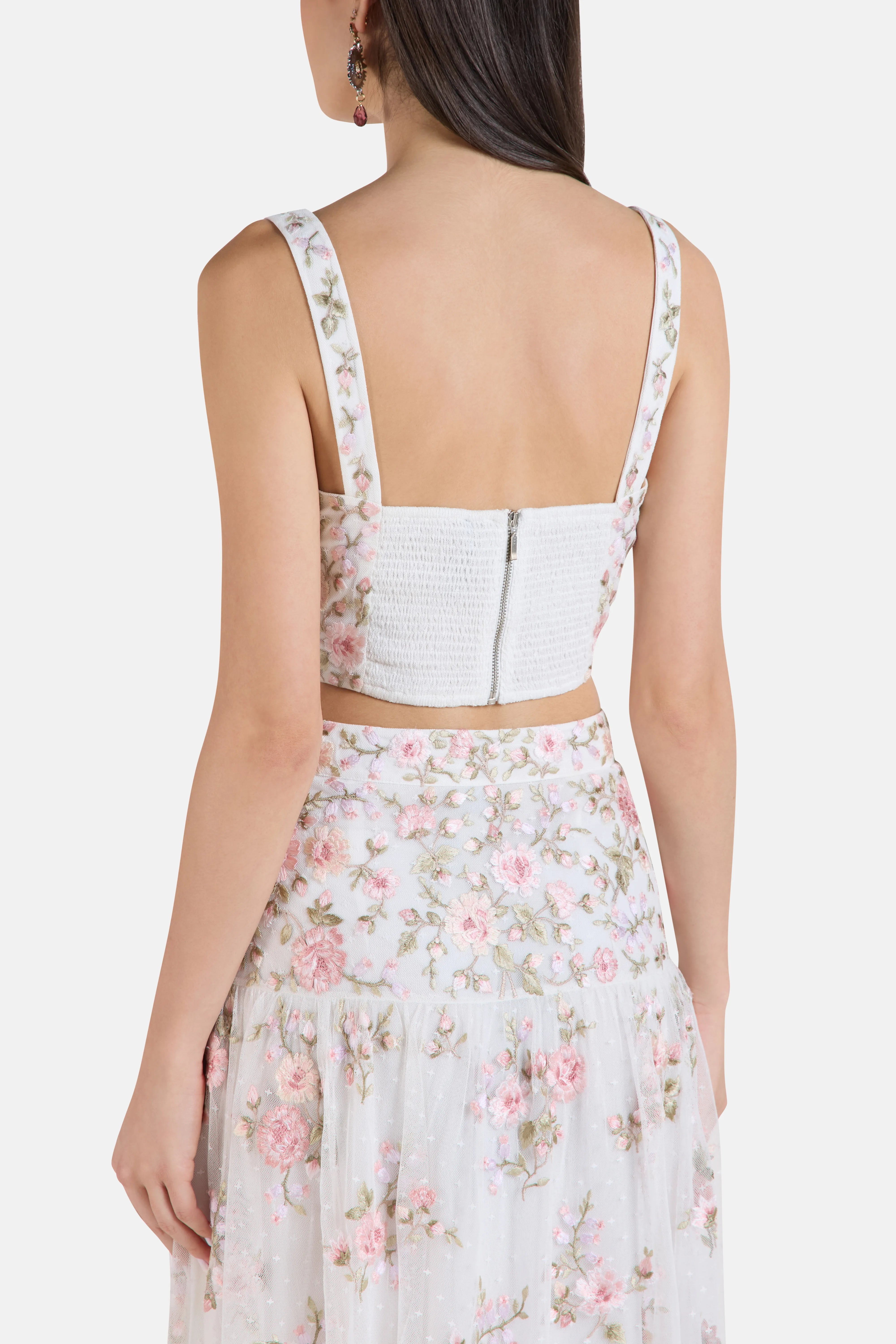 Eden Rose Floral Sleeveless Crop Top in White
