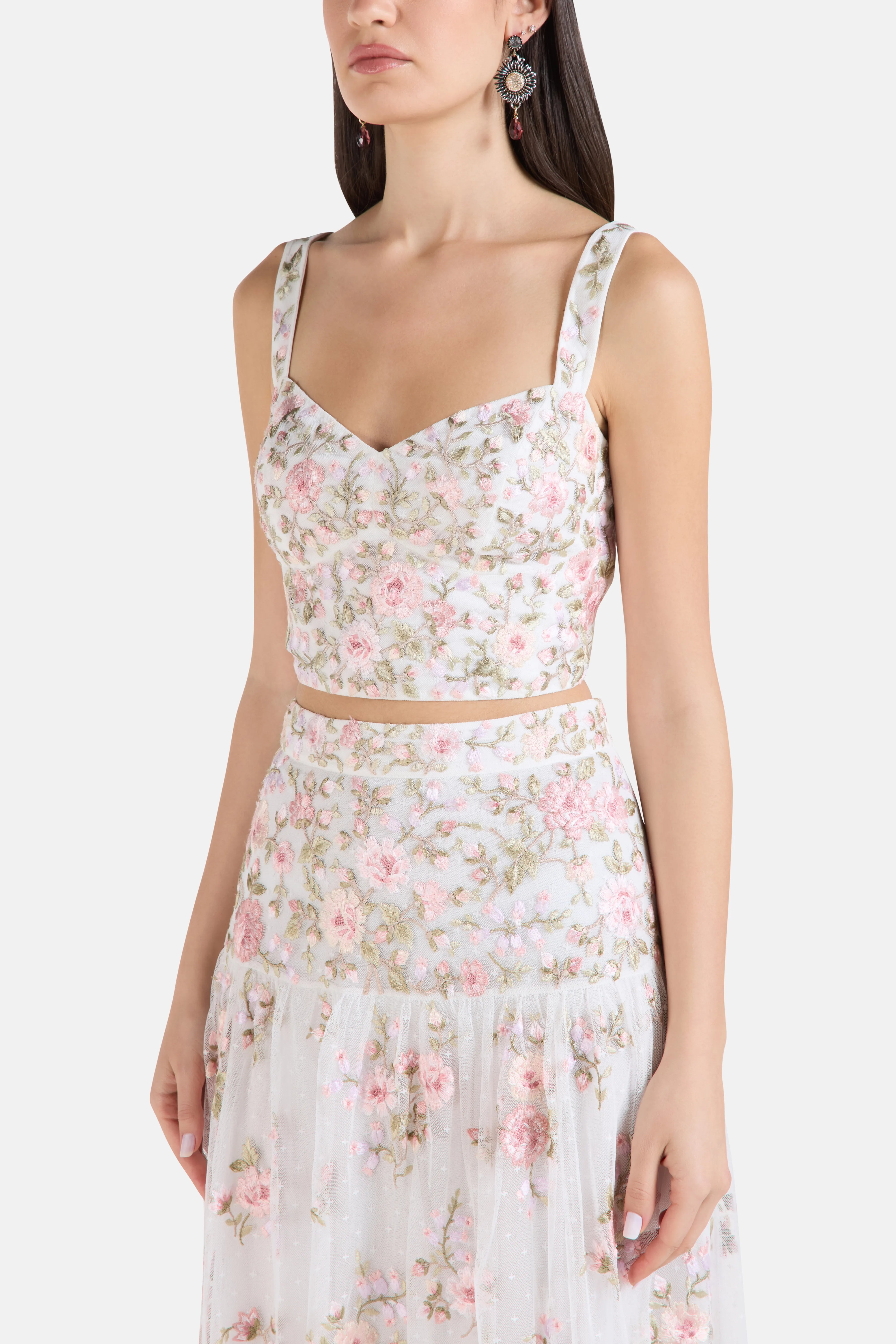 Eden Rose Floral Sleeveless Crop Top in White