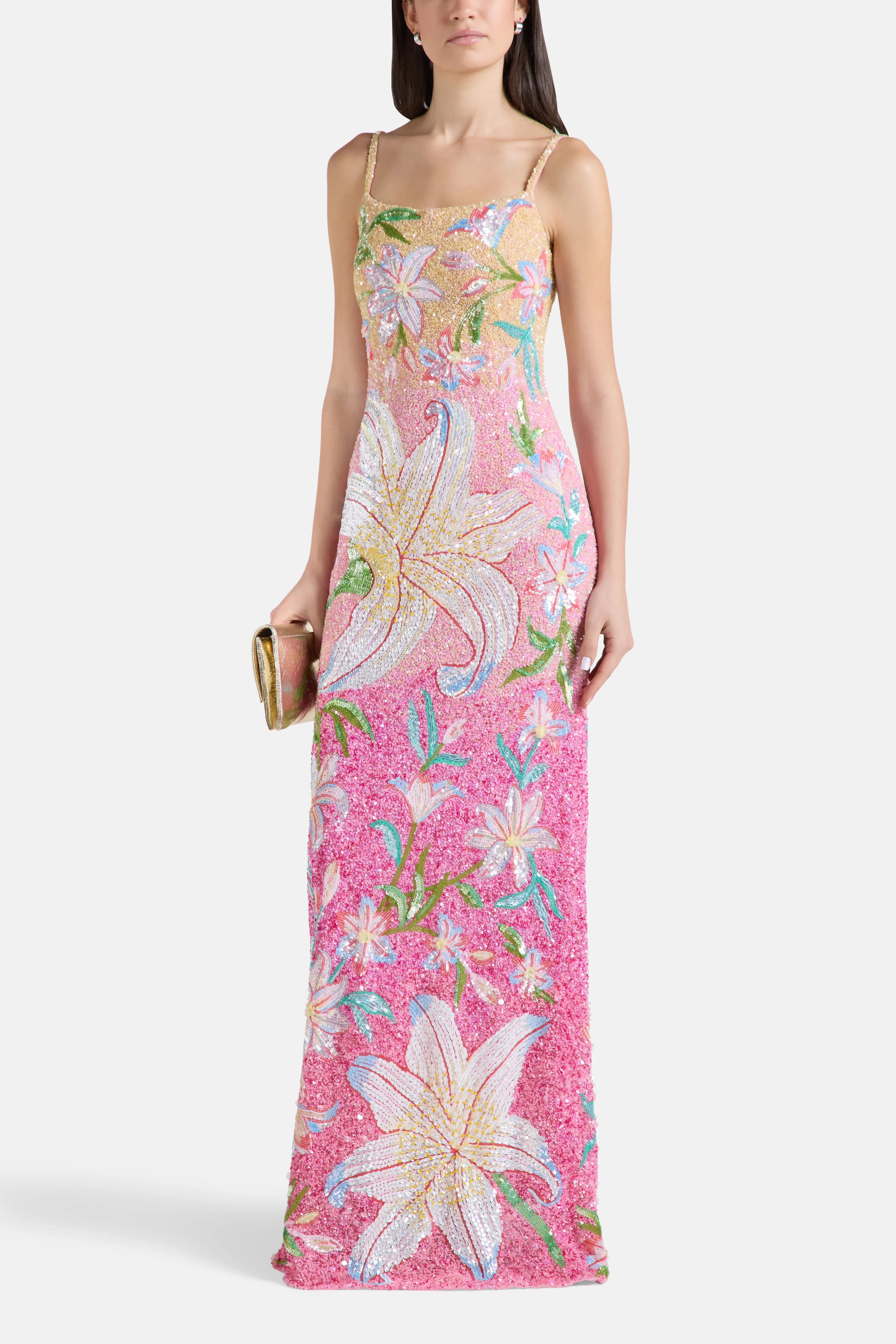 Sunrise Lily Field Floral Sleeveless Sequins Maxi Dress in Pink