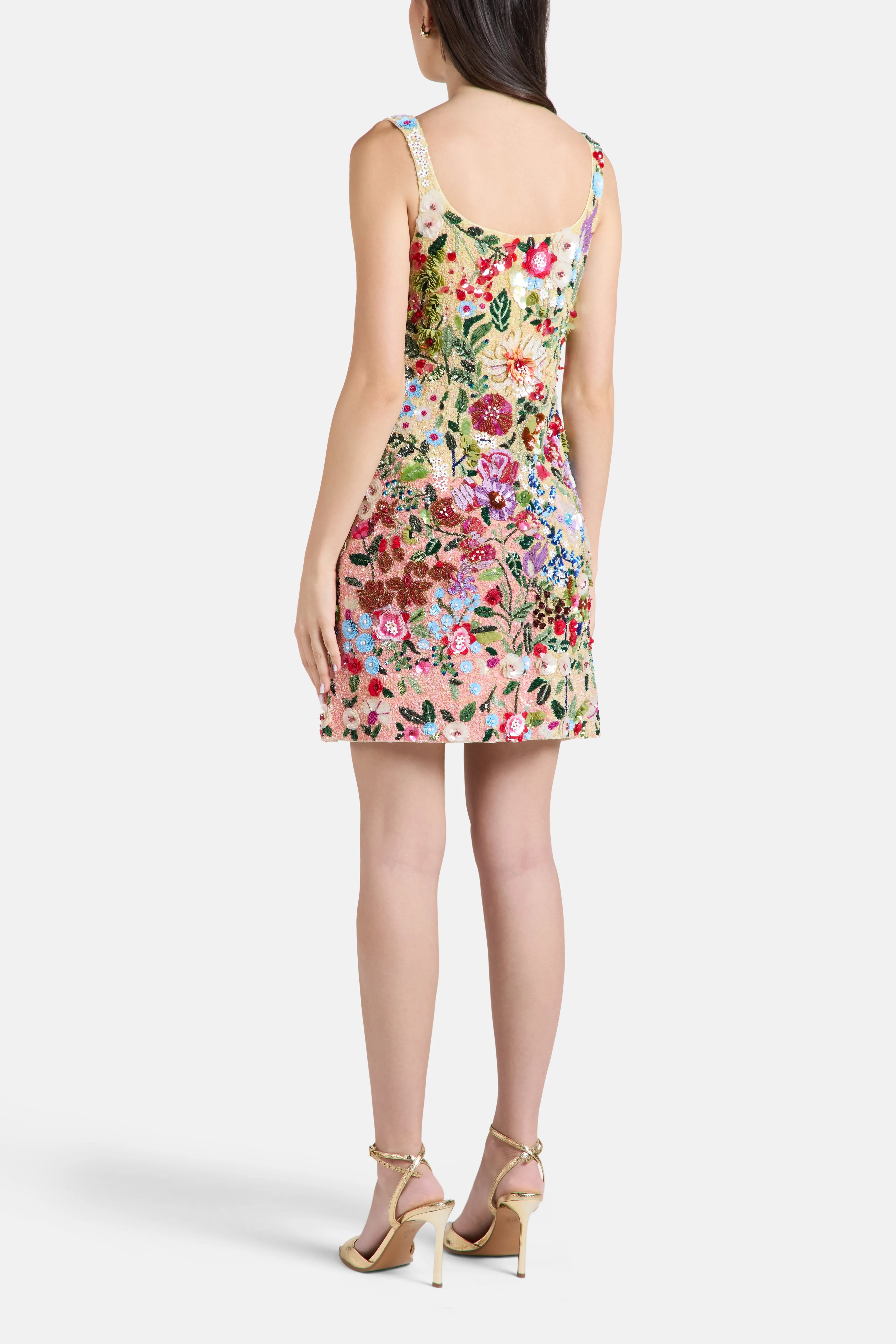 Botanical Symphony Floral Sleeveless Sequins Mini Dress in Pink