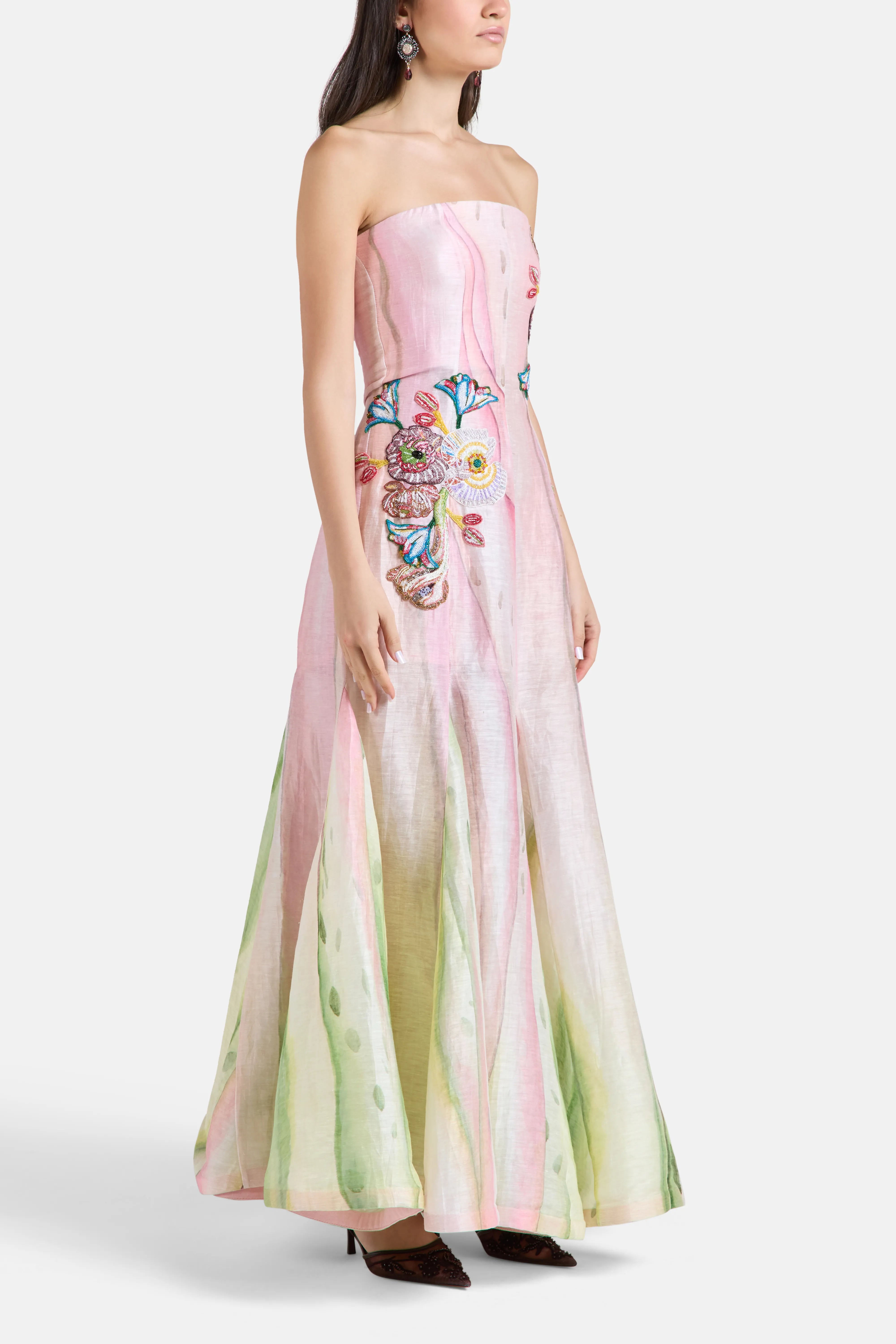 Garden Muse Floral Strapless Maxi Dress in Pink