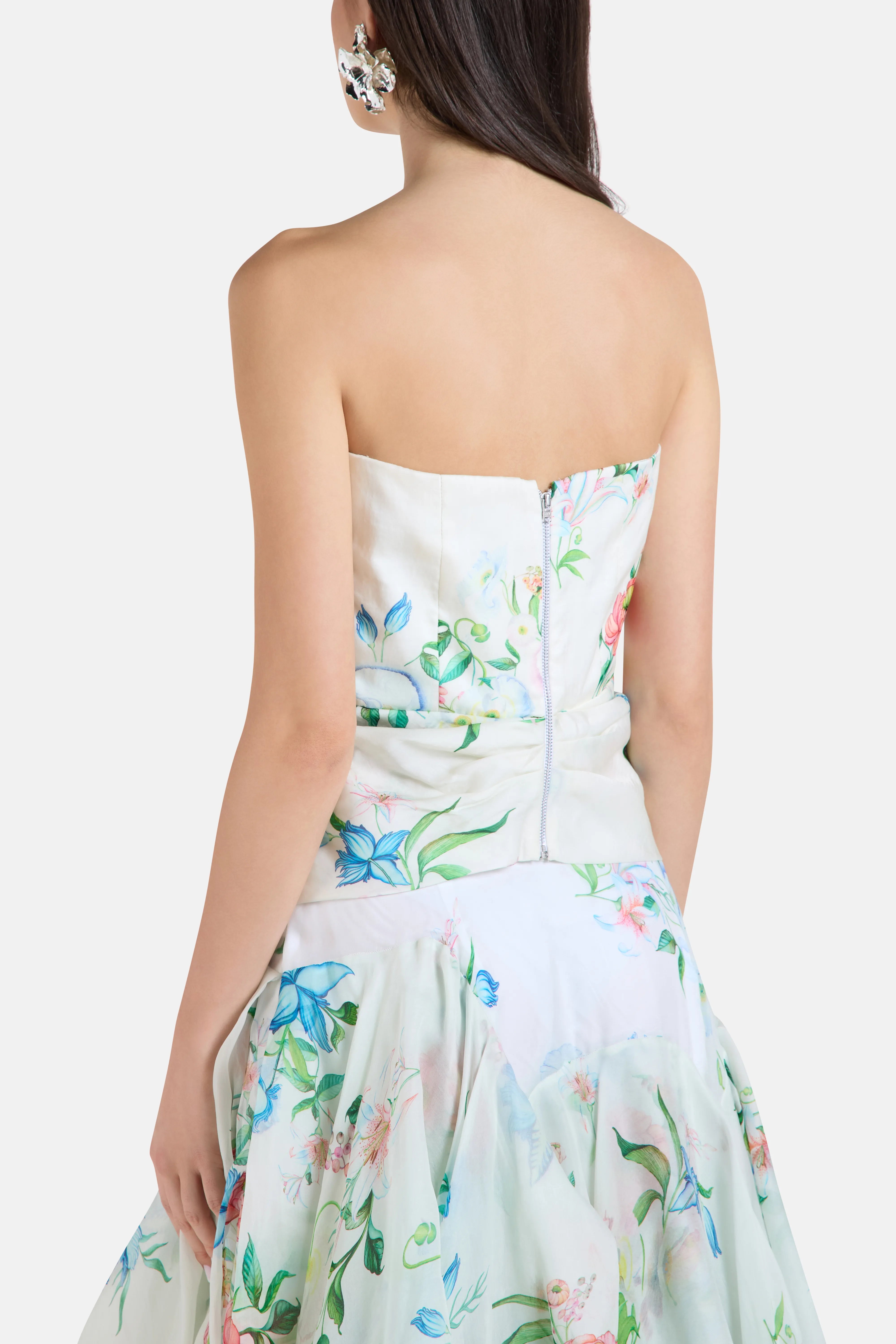 Corset Strapless Floral Top in White