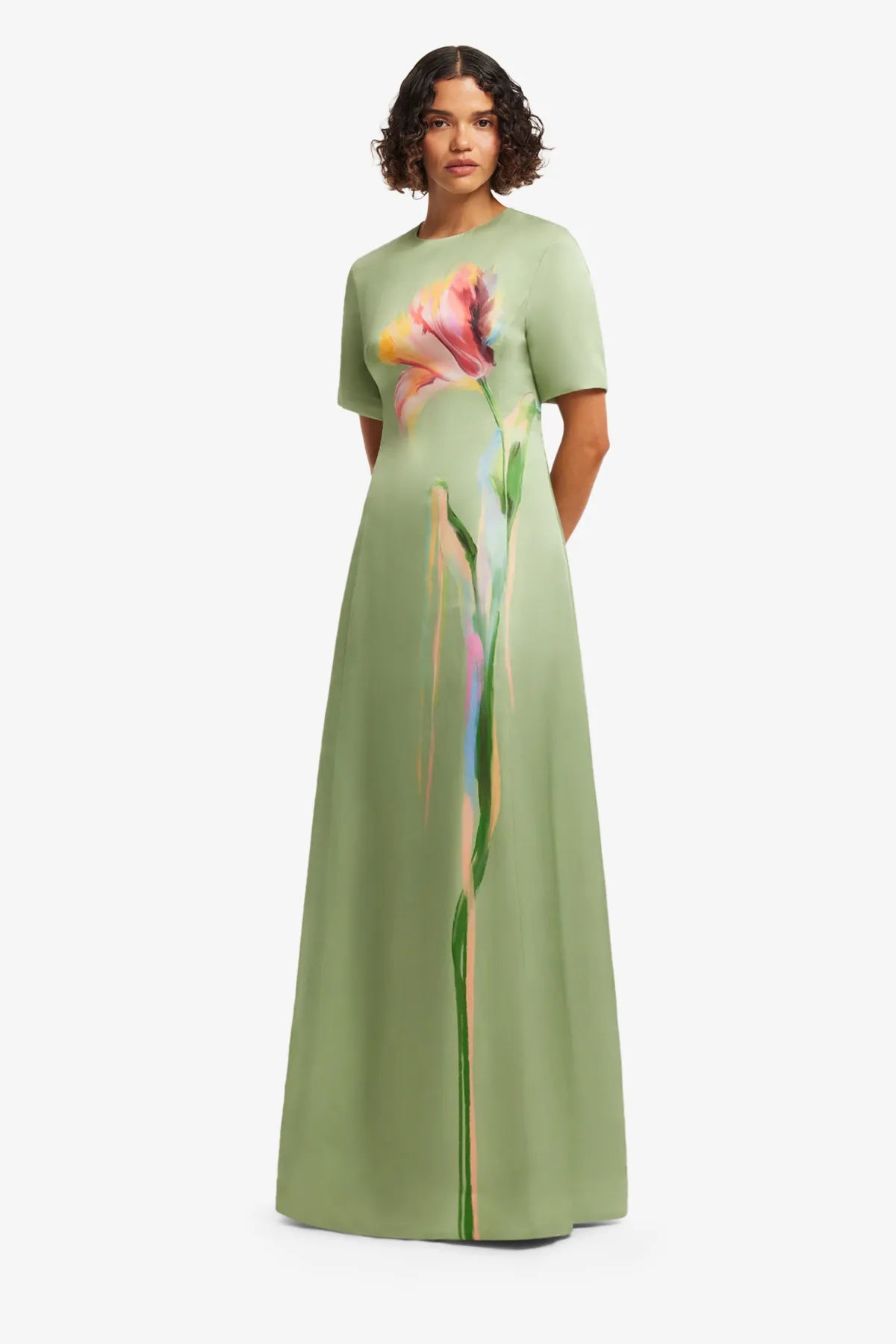 Alice Short Sleeves Floral Maxi Dress in Green