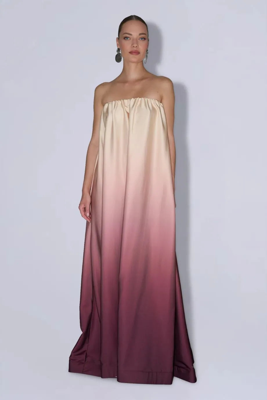 Costiera Souffle Ombre Silk Velvet Strapless Pleated Evening Dress in Red