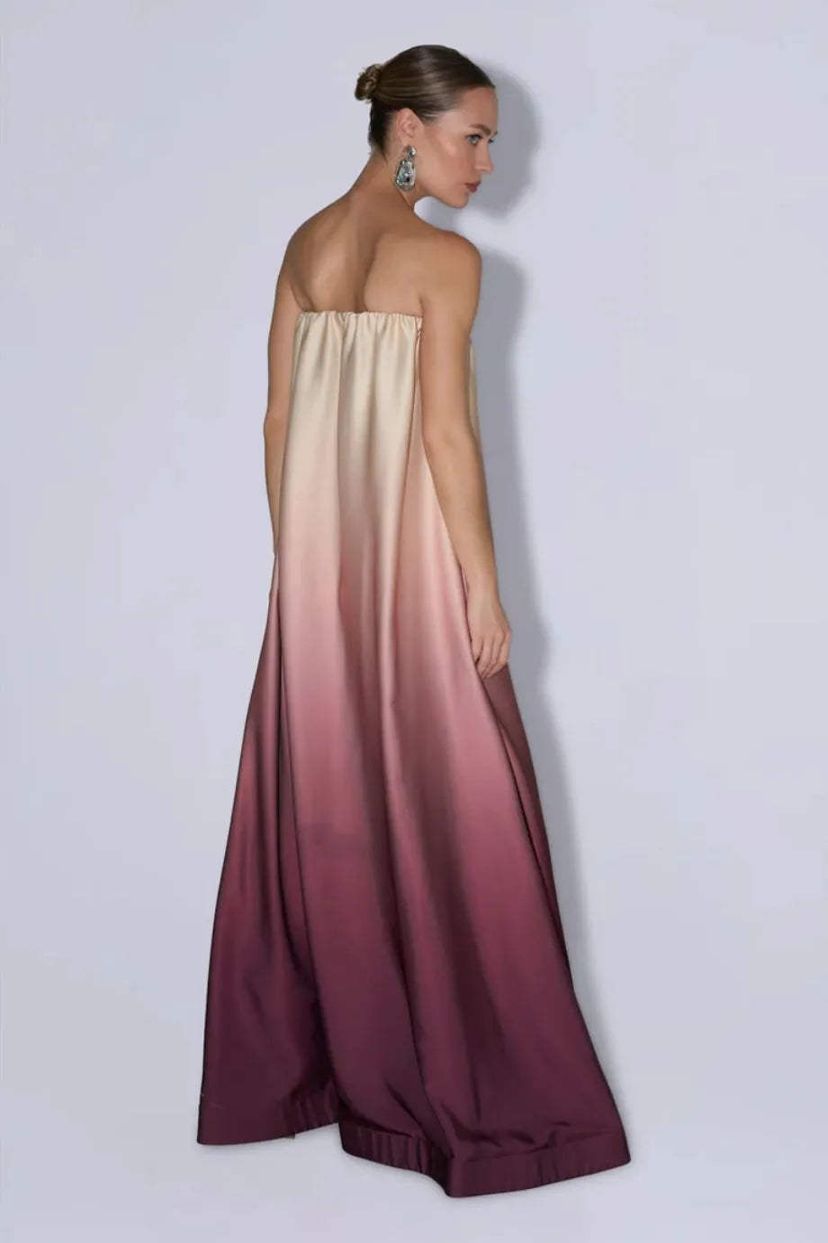 Costiera Souffle Ombre Silk Velvet Strapless Pleated Evening Dress in Red